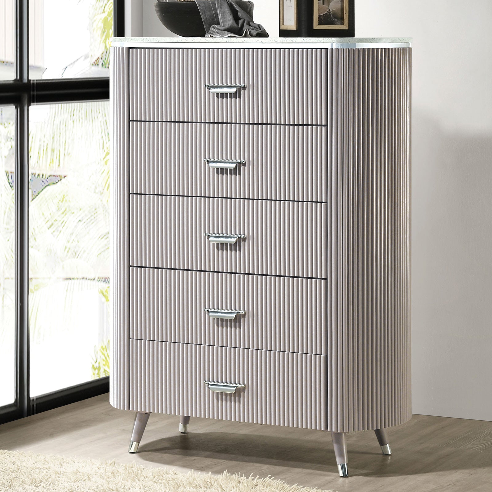 Contemporary Light Gray Bedroom Chest: Stone Top, Dovetail