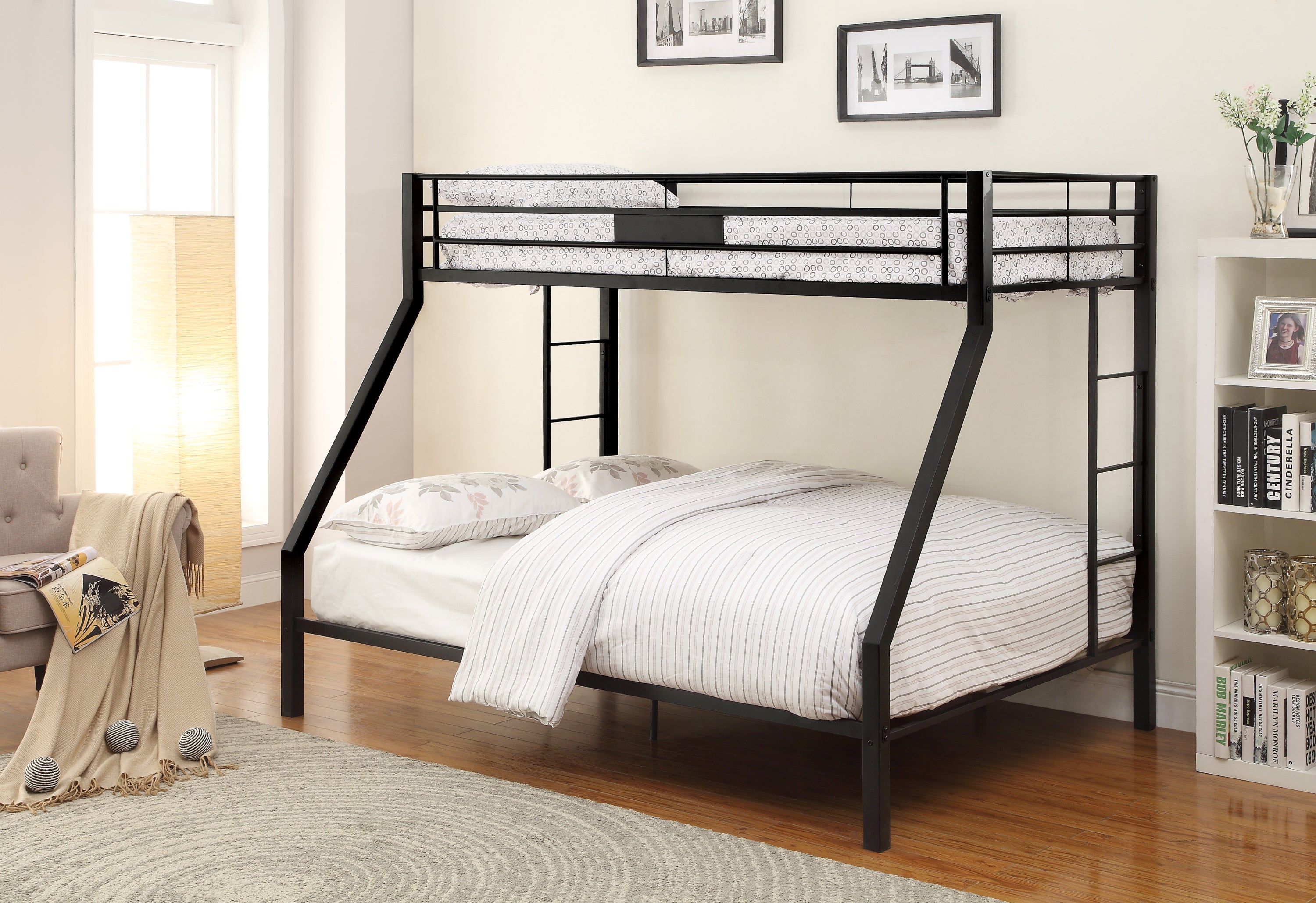 Limbra Twin XL/Queen Bunk Bed - Sandy Black Finish Frame for Bedroom