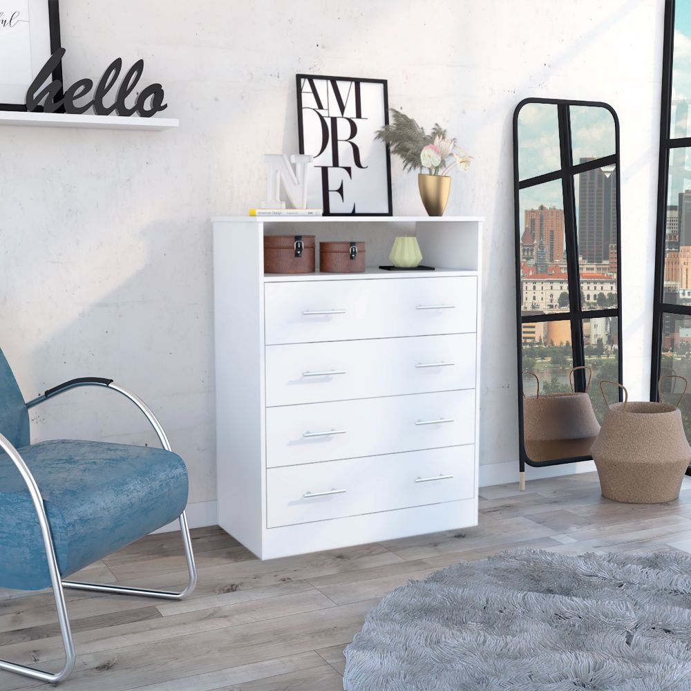 Dover White 4-Drawer Dresser - Modern Bedroom Storage Furniture
