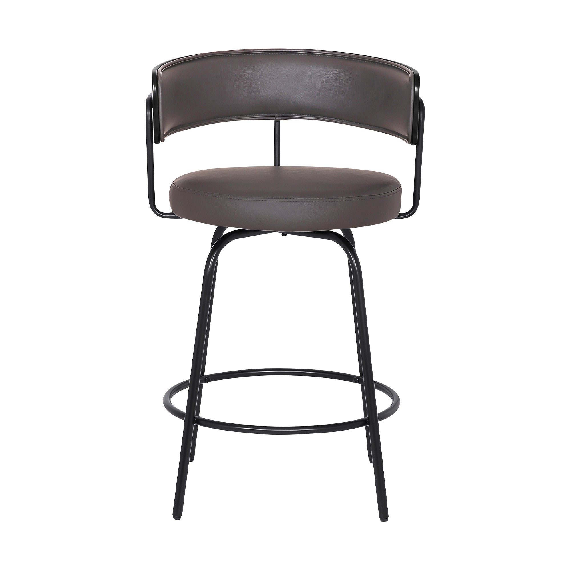Helvra 26in Gray Faux Leather Swivel Barstool Black Finish