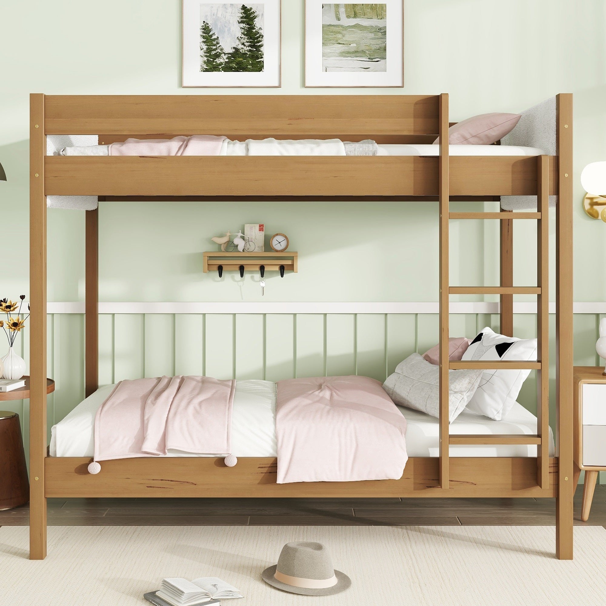 Twin Bunk Bed: Boucle, Ladder & Safety Rails