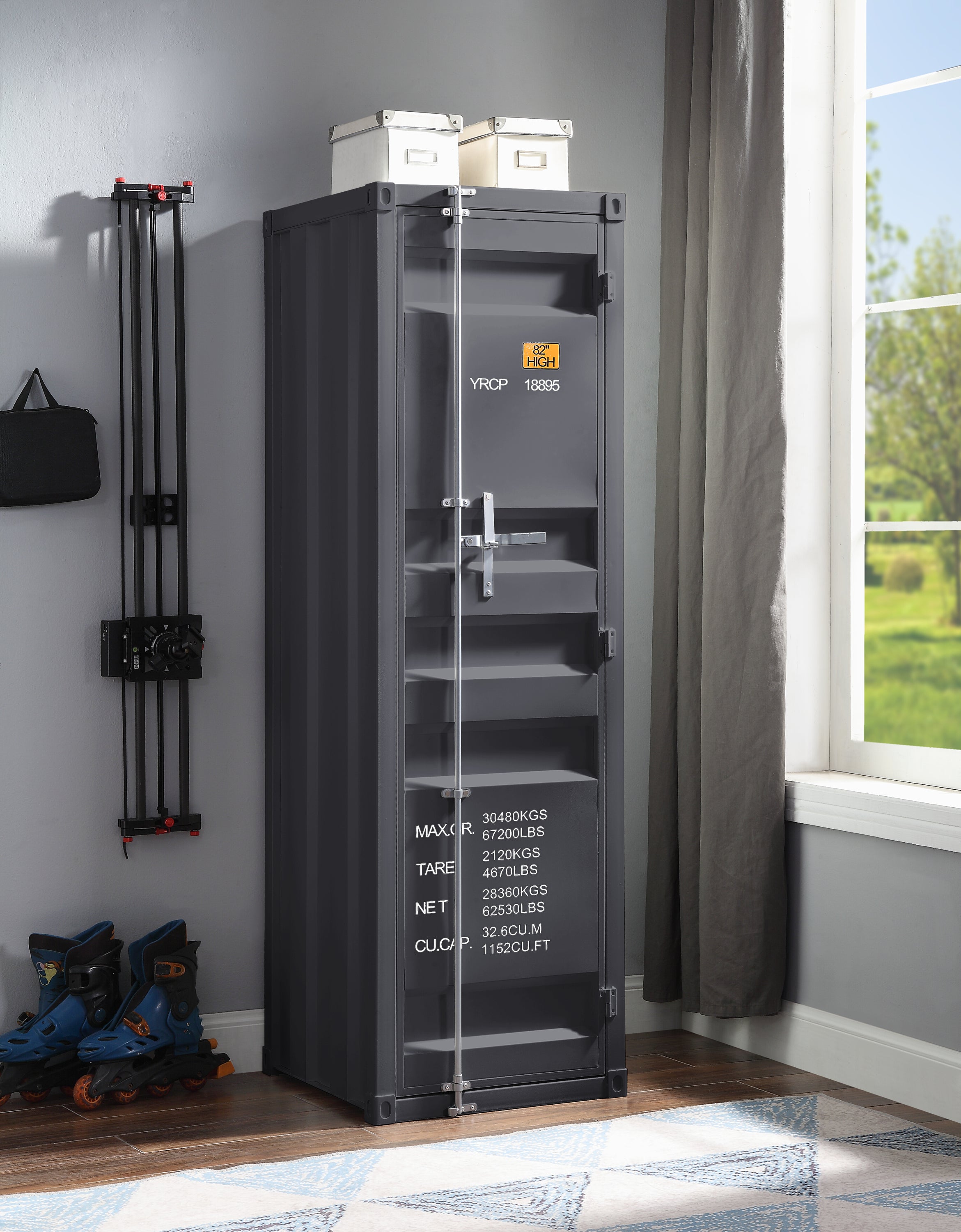 Gunmetal 1-Door Wardrobe: Secure Storage with Container Lock
