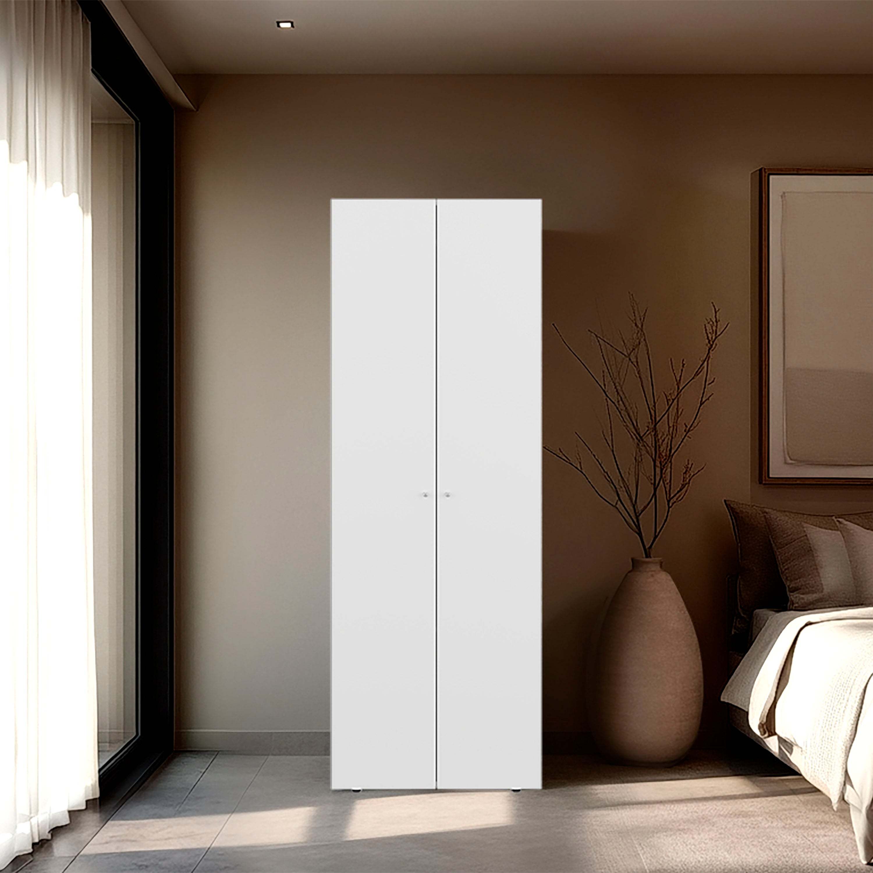 Tall White 2-Door Wardrobe Cabinet - Bedroom Storage