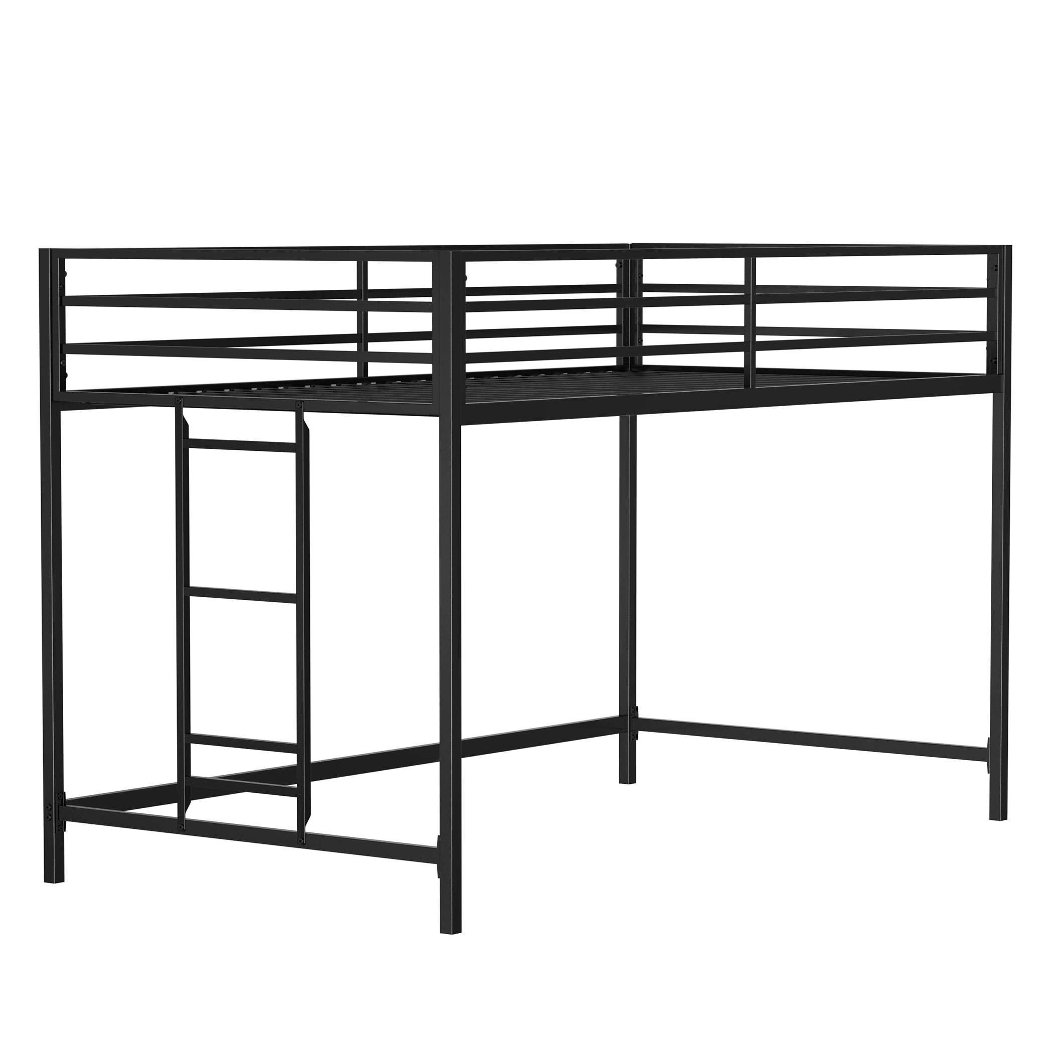 Black Metal Twin Loft Bunk Bed with Ladder
