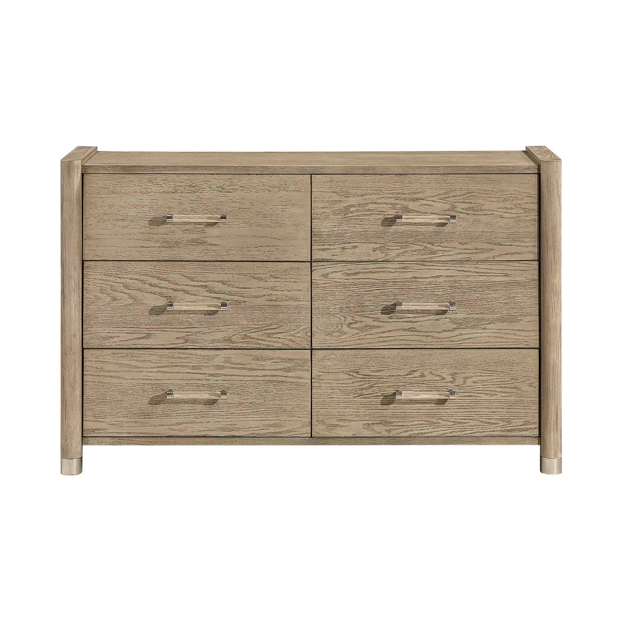 Sarai Brown Dresser | Light Rubber Wood, Acrylic Handles