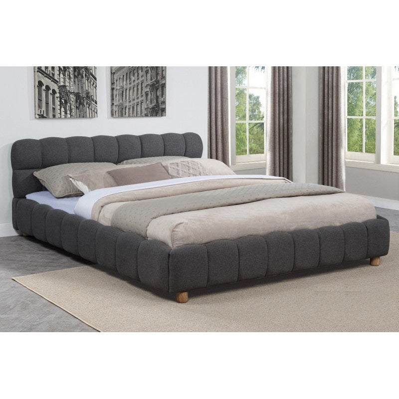 Modern Gray Queen Upholstered Low Profile Platform Bed Frame