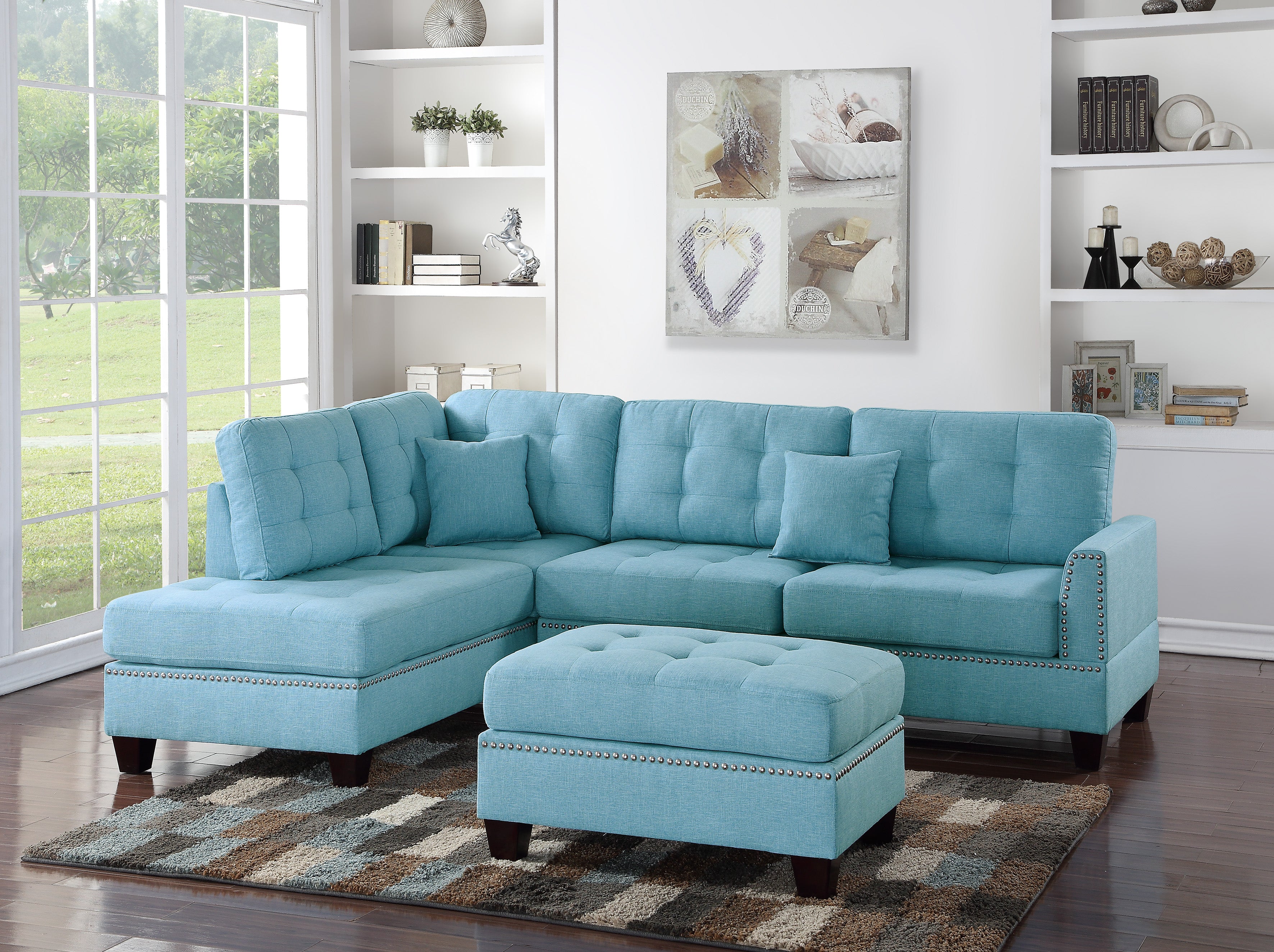 3-Piece Reversible Sectional Sofa Set with Ottoman