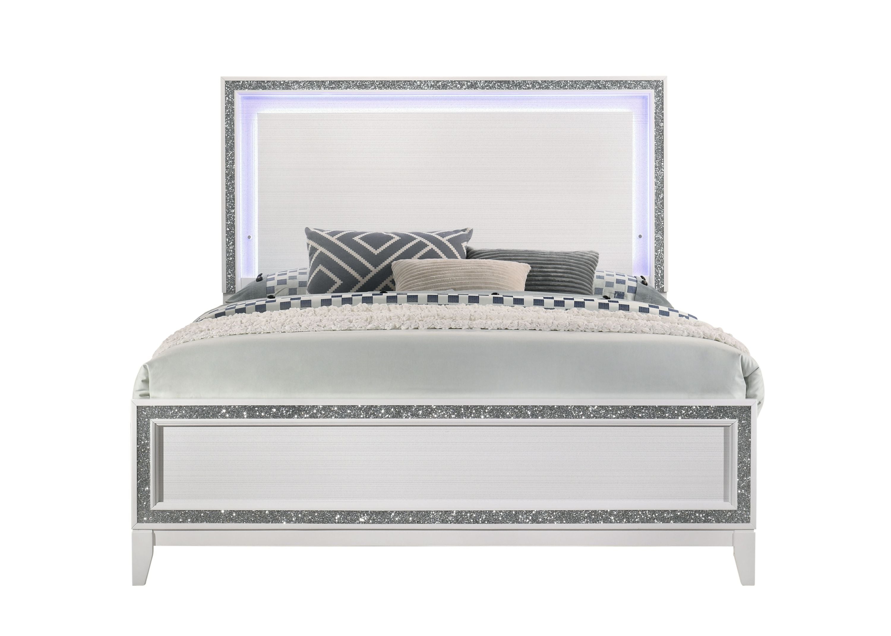 Haiden White Queen Bed with LED Headboard - Modern Bedroom Furniture