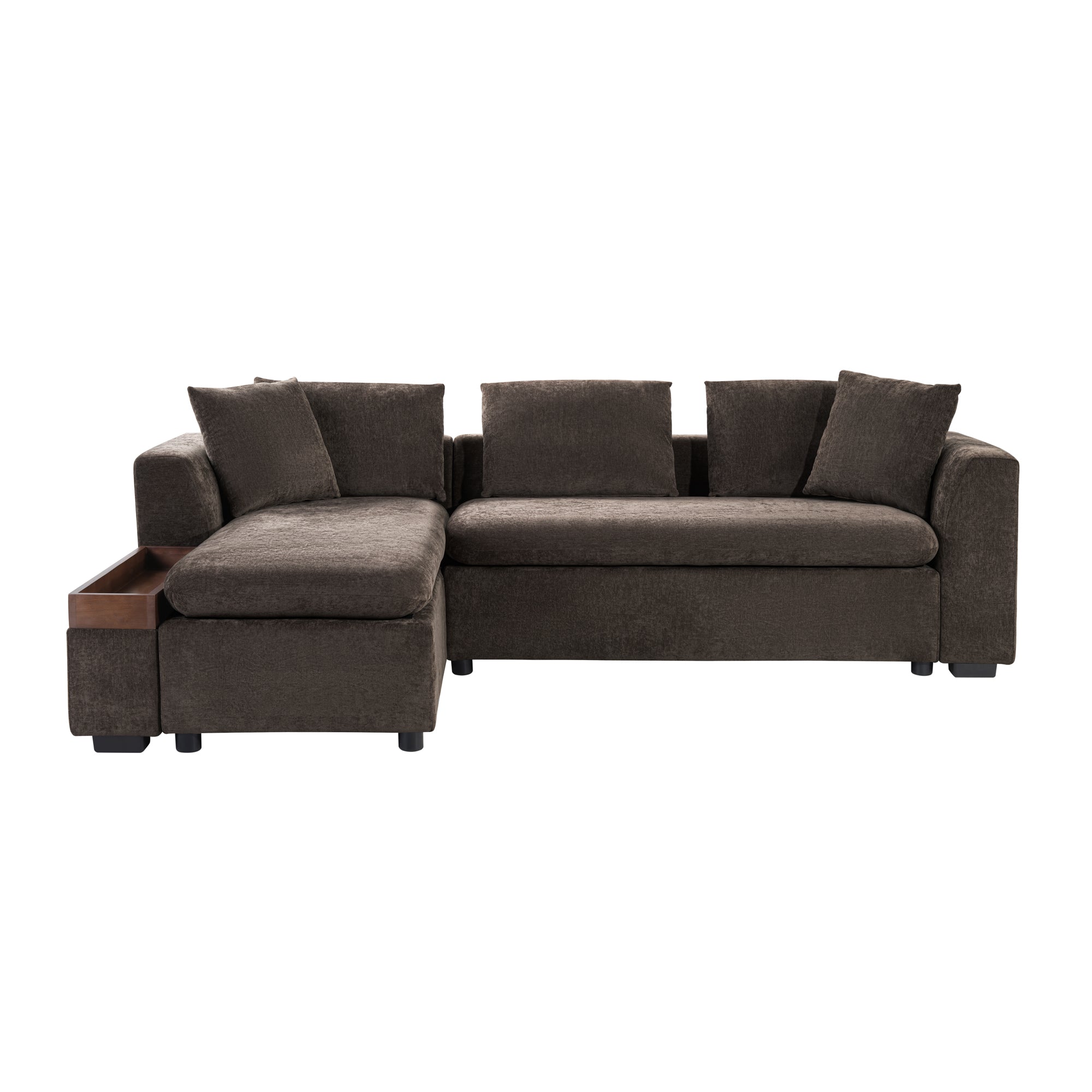 Elegant Brown L-Shaped Chenille Storage Sectional Sofa