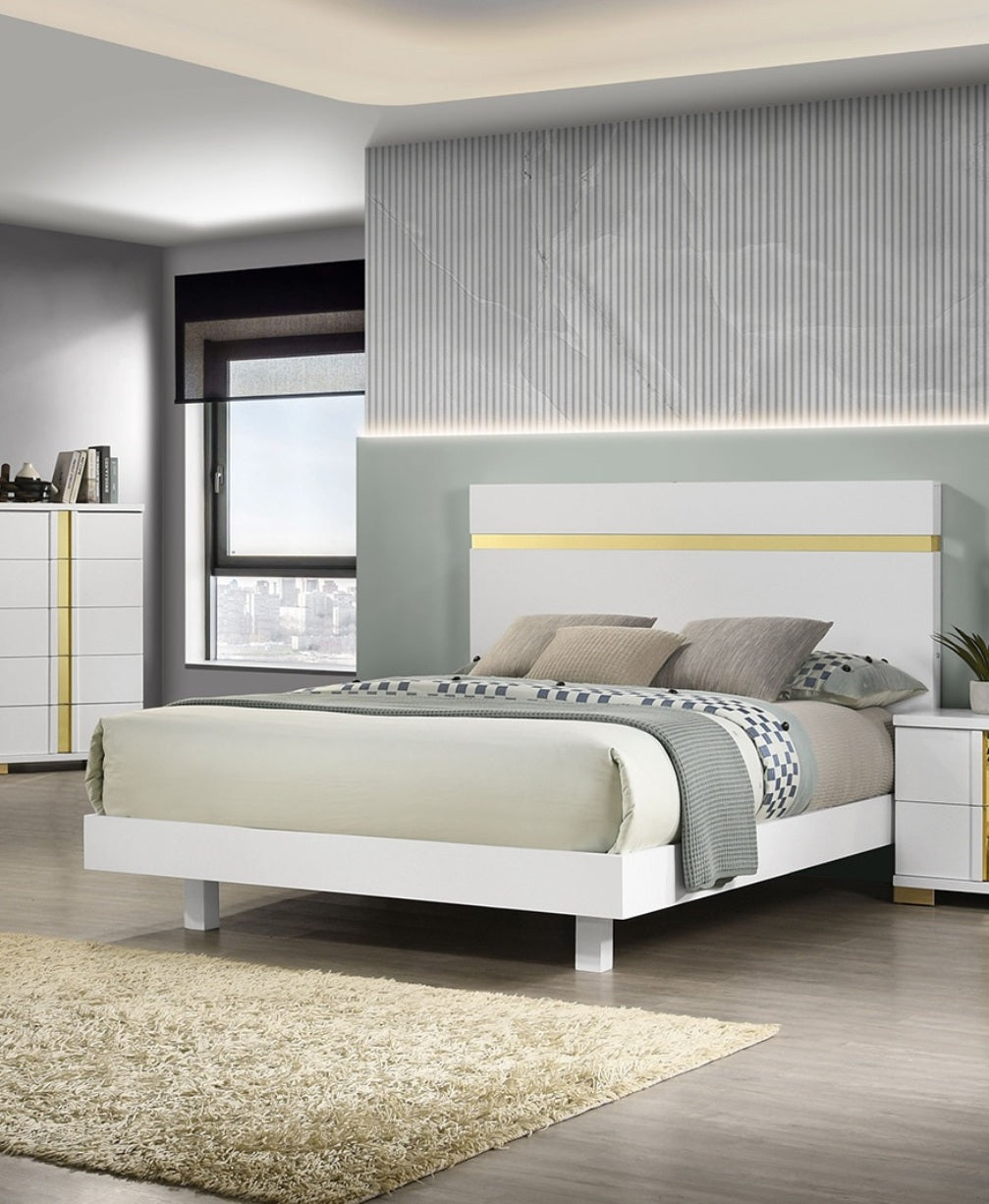 White Modern Full Size Bedframe Underbed LED & Acrylic Trim (Mattress Ready)