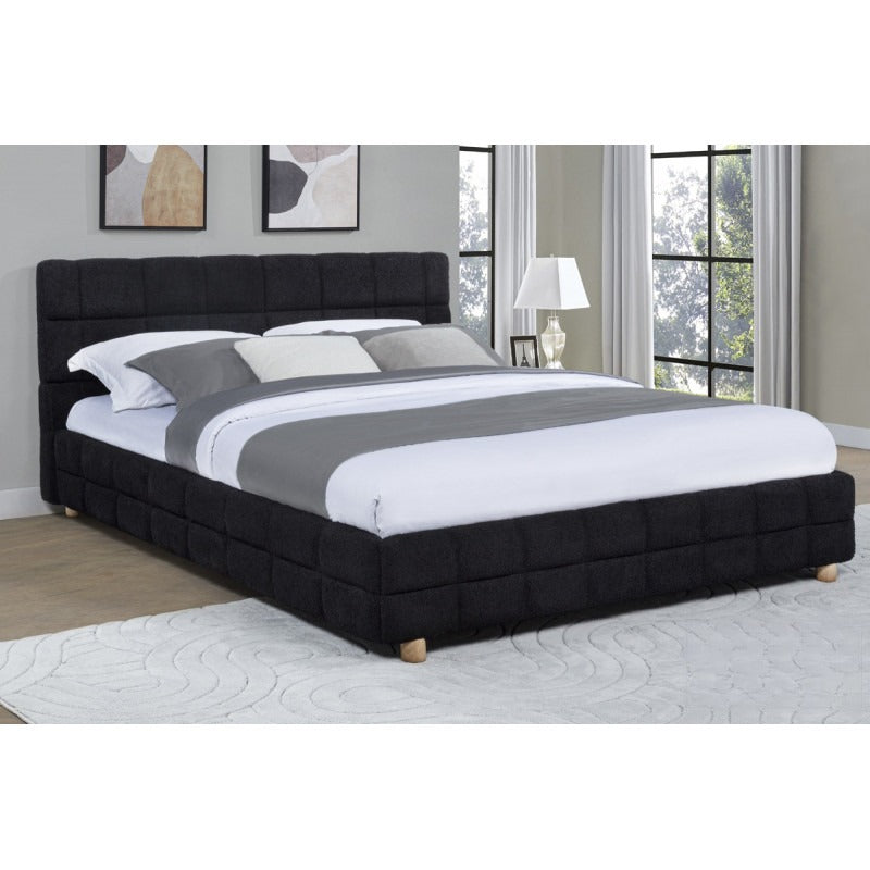 Modern Black Queen Fleece Upholstered Low Profile Platform Bed