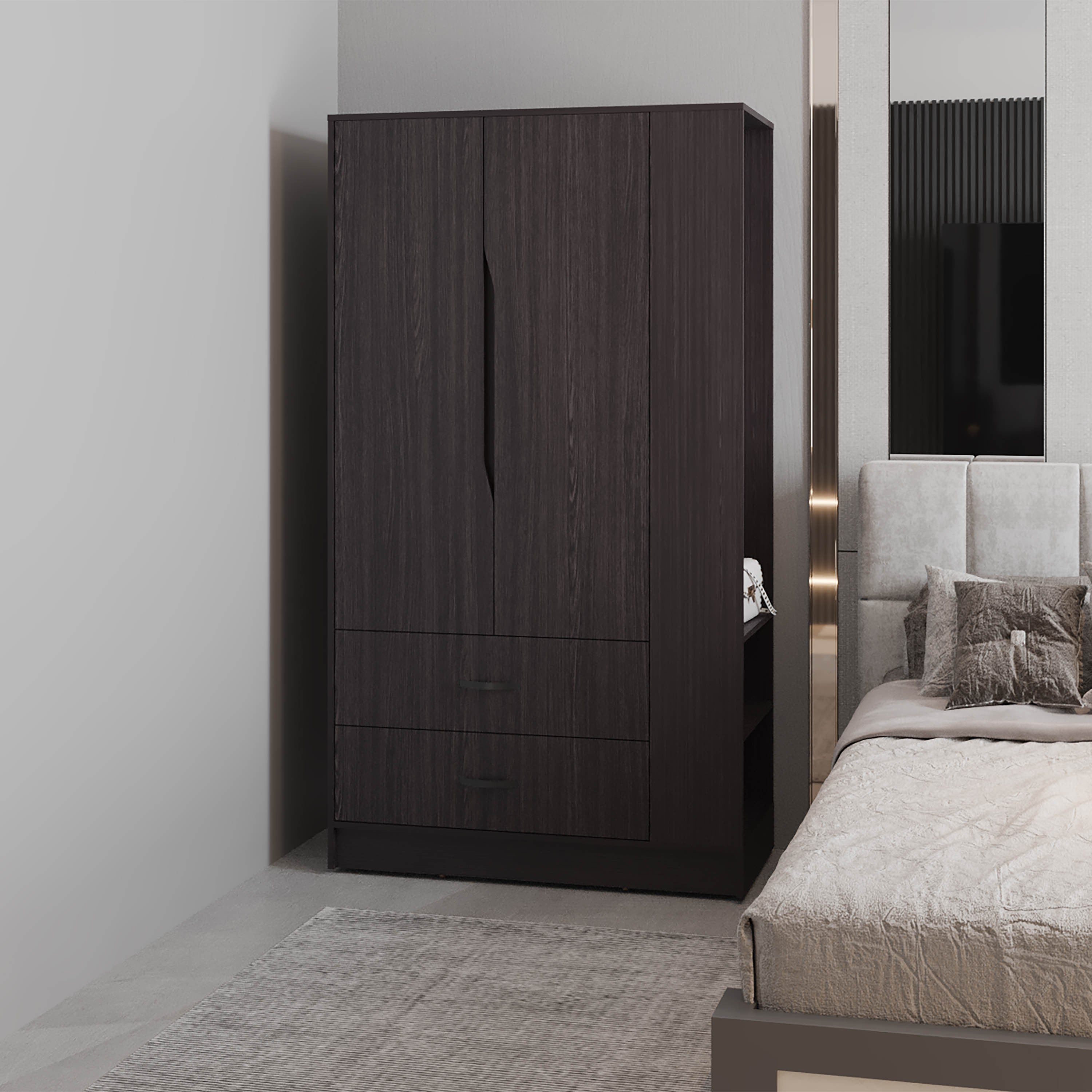 Black Wengue Armoire 71" H | 3 Doors, 1 Drawer Bedroom Storage