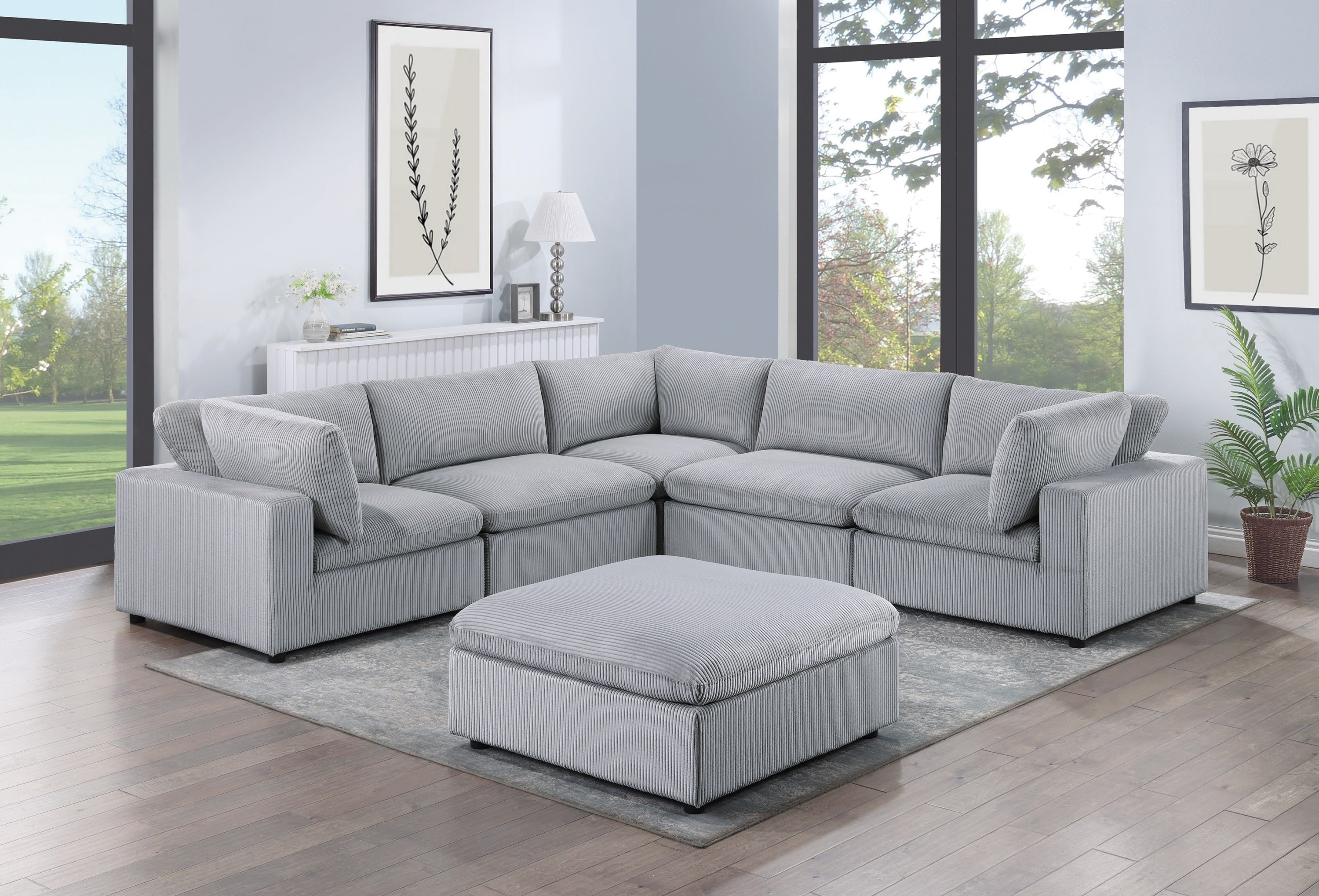 Dark Gray 6pc Modular Corduroy Sectional Set Living Room