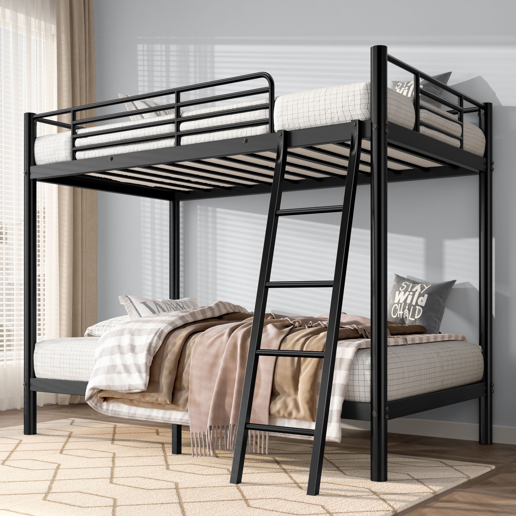 Twin Over Twin Metal Bunk Bed - Durable, Space-Saving Design