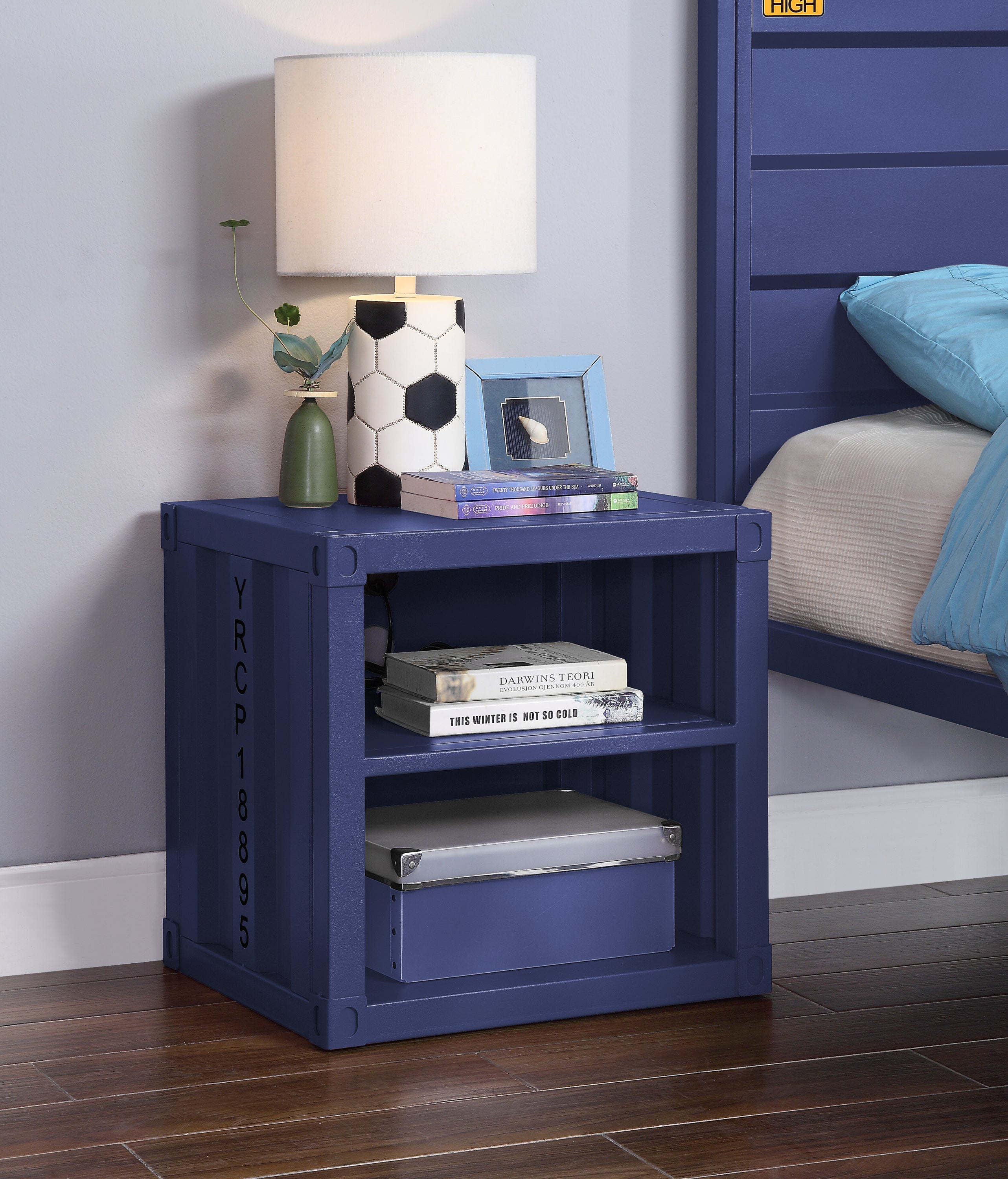 Cargo Blue Nightstand with USB Charging Port