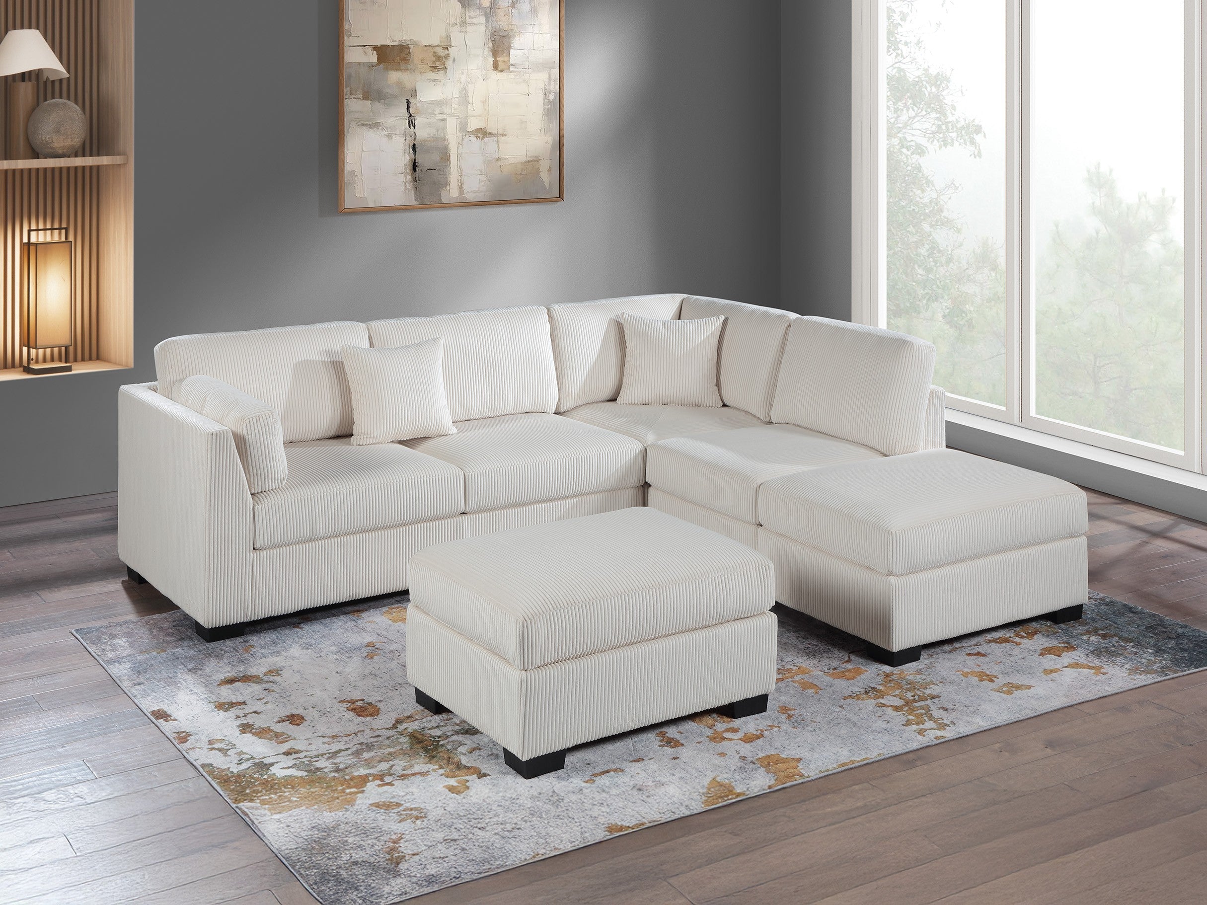 Contemporary Beige Corduroy Reversible Sectional Sofa