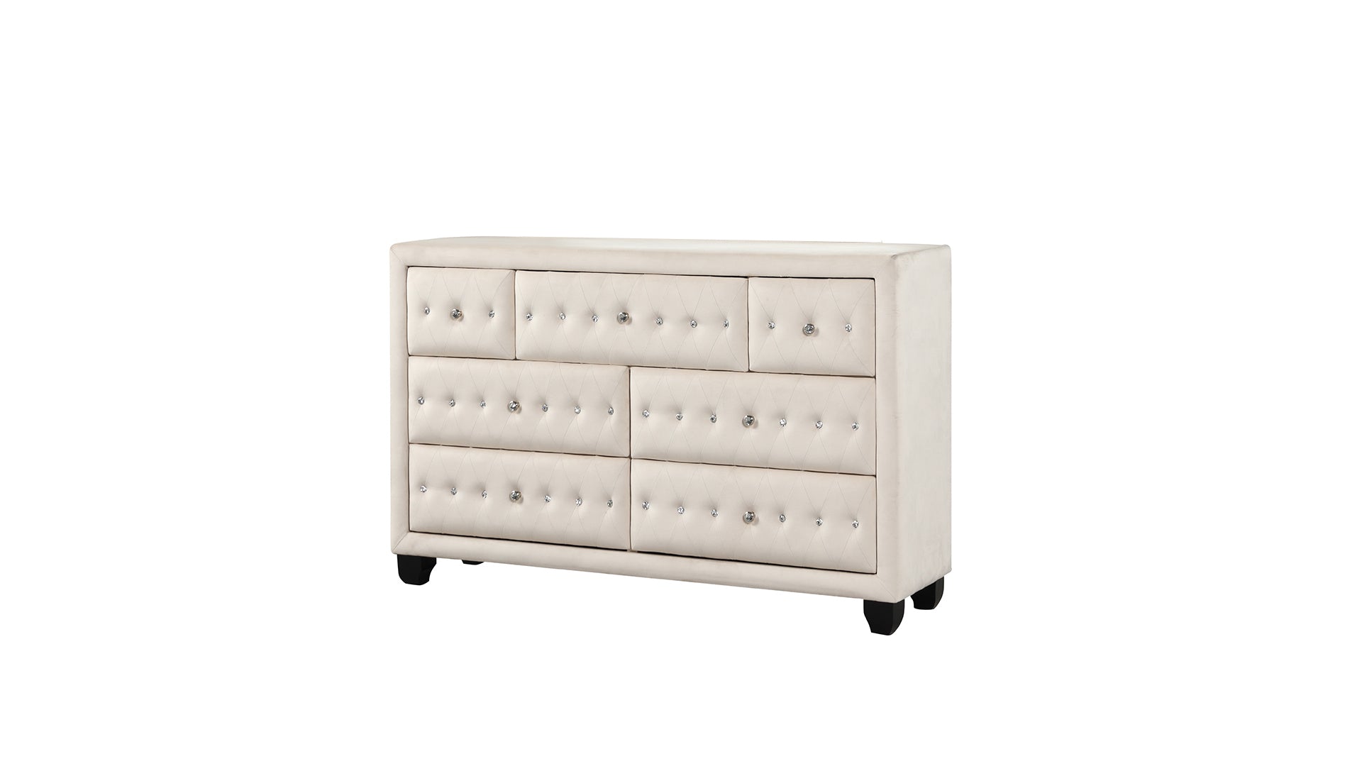 Cream Velvet Sophia Modern Crystal Tufted 7-Drawer Dresser