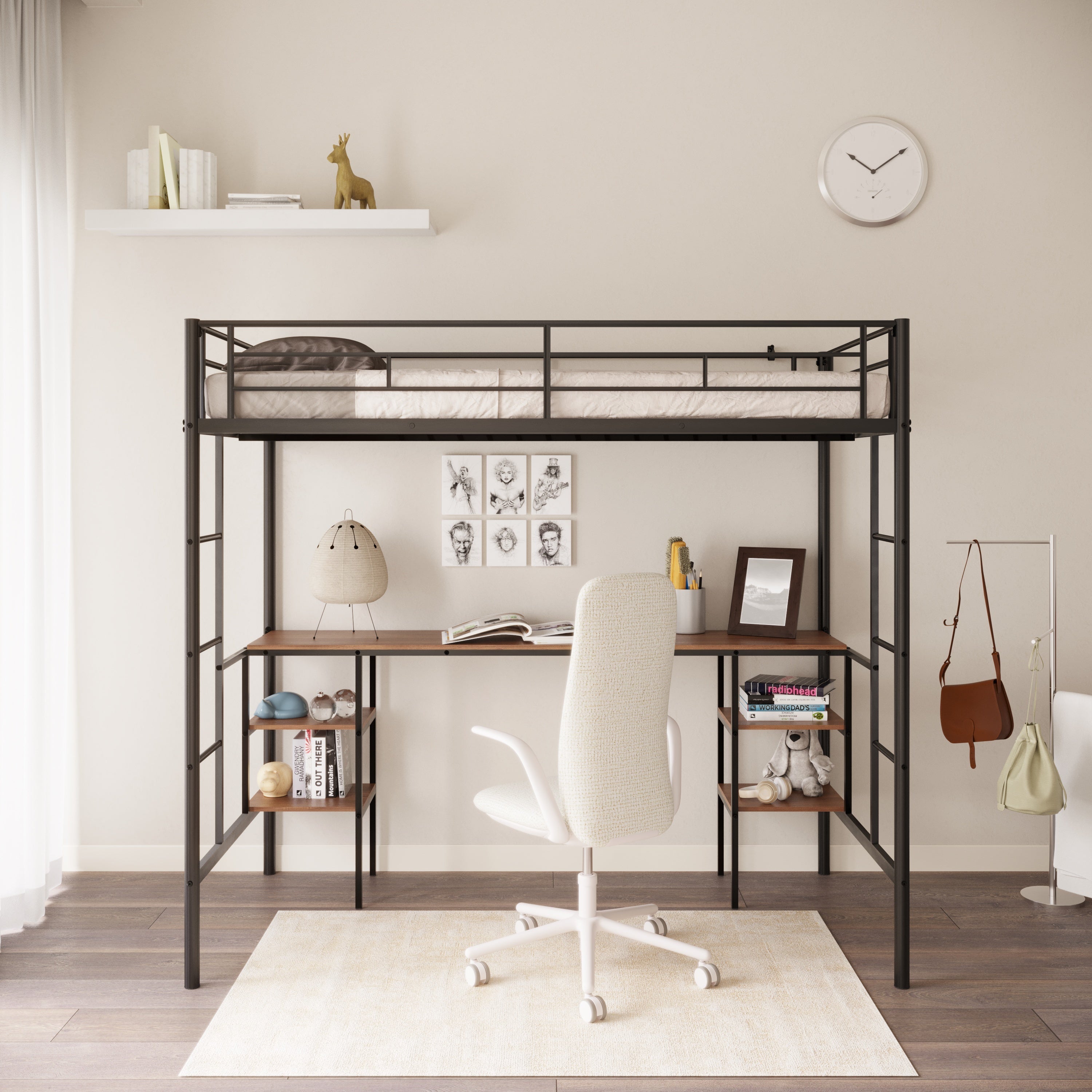 Twin Loft Bed: Sturdy Metal, Built-in Desk