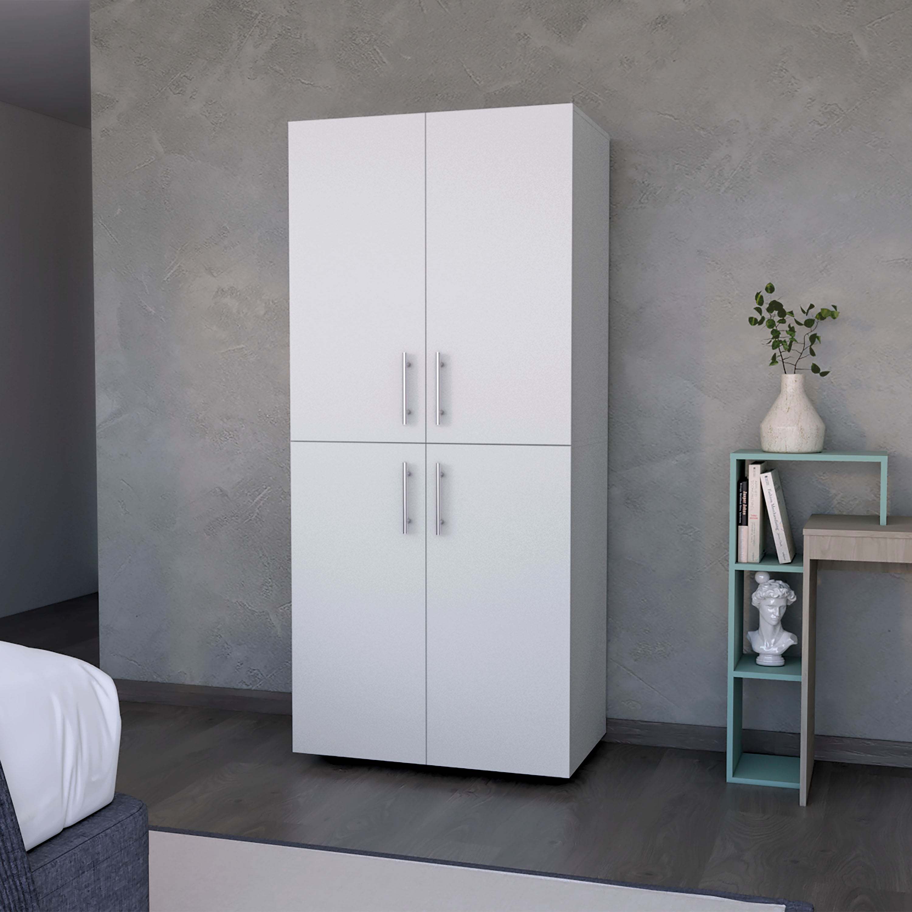 Elegant White 4-Door Armoire Bedroom Wardrobe Closet