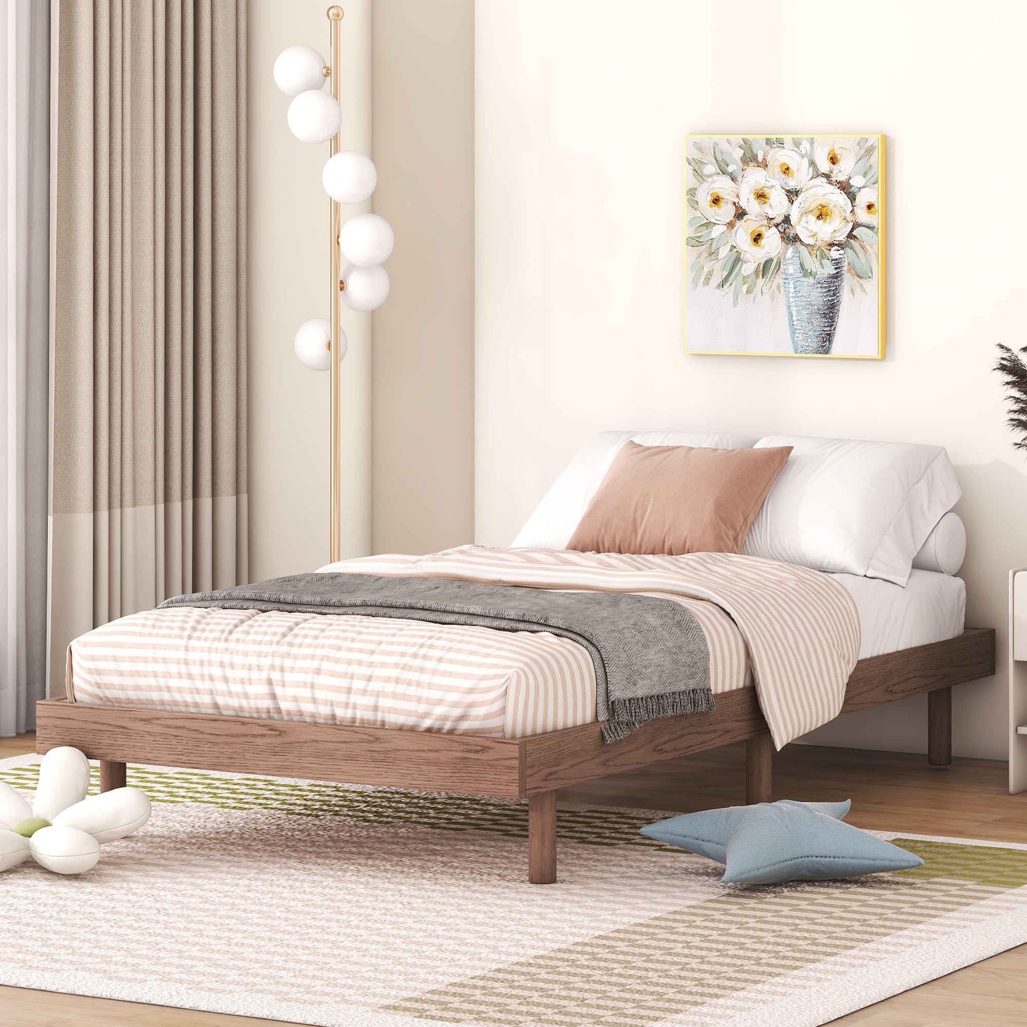 Walnut Modern Twin Floating Platform Bed Frame | Sleek Design