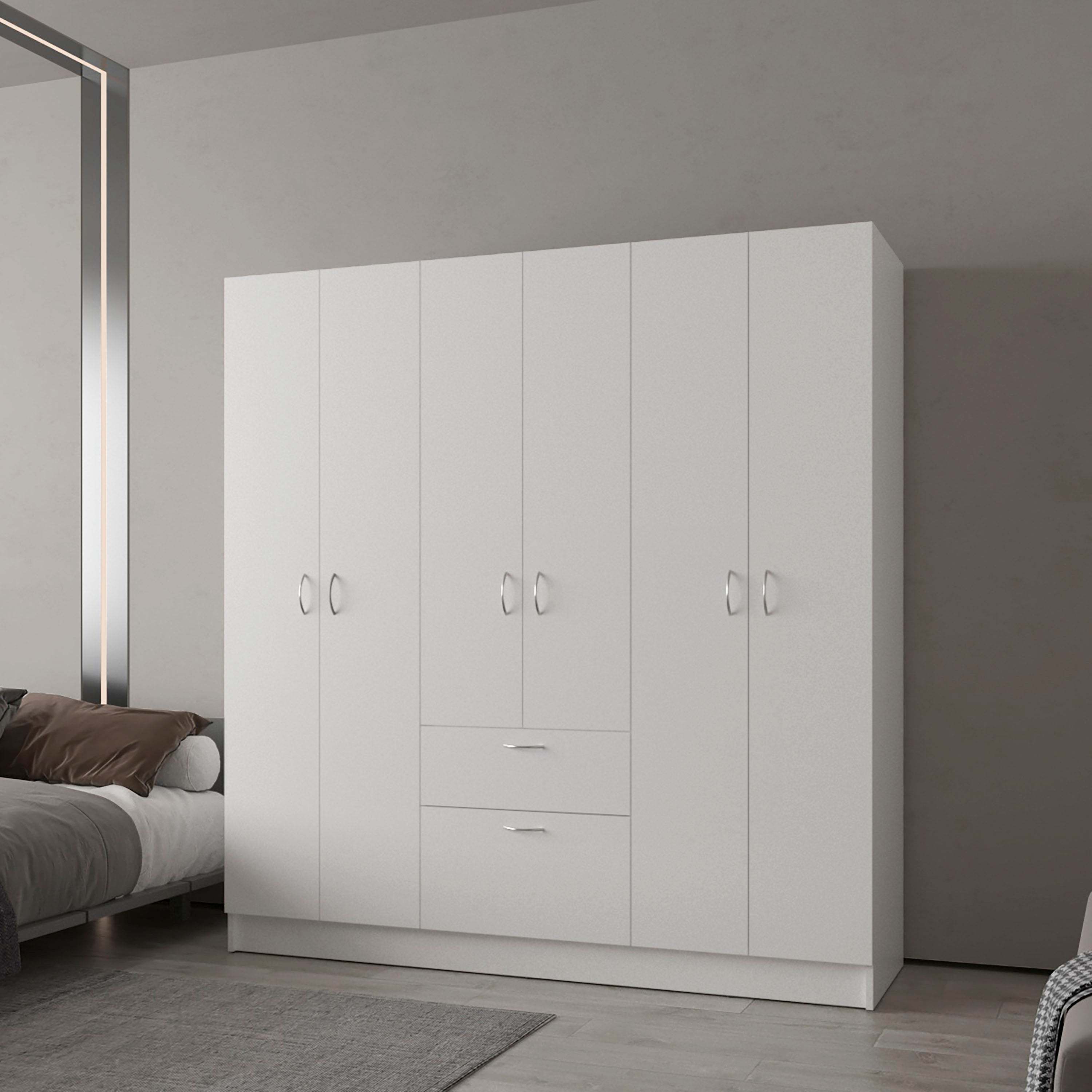 White 6-Door Wardrobe: Shelf, Drawer, Ample Storage