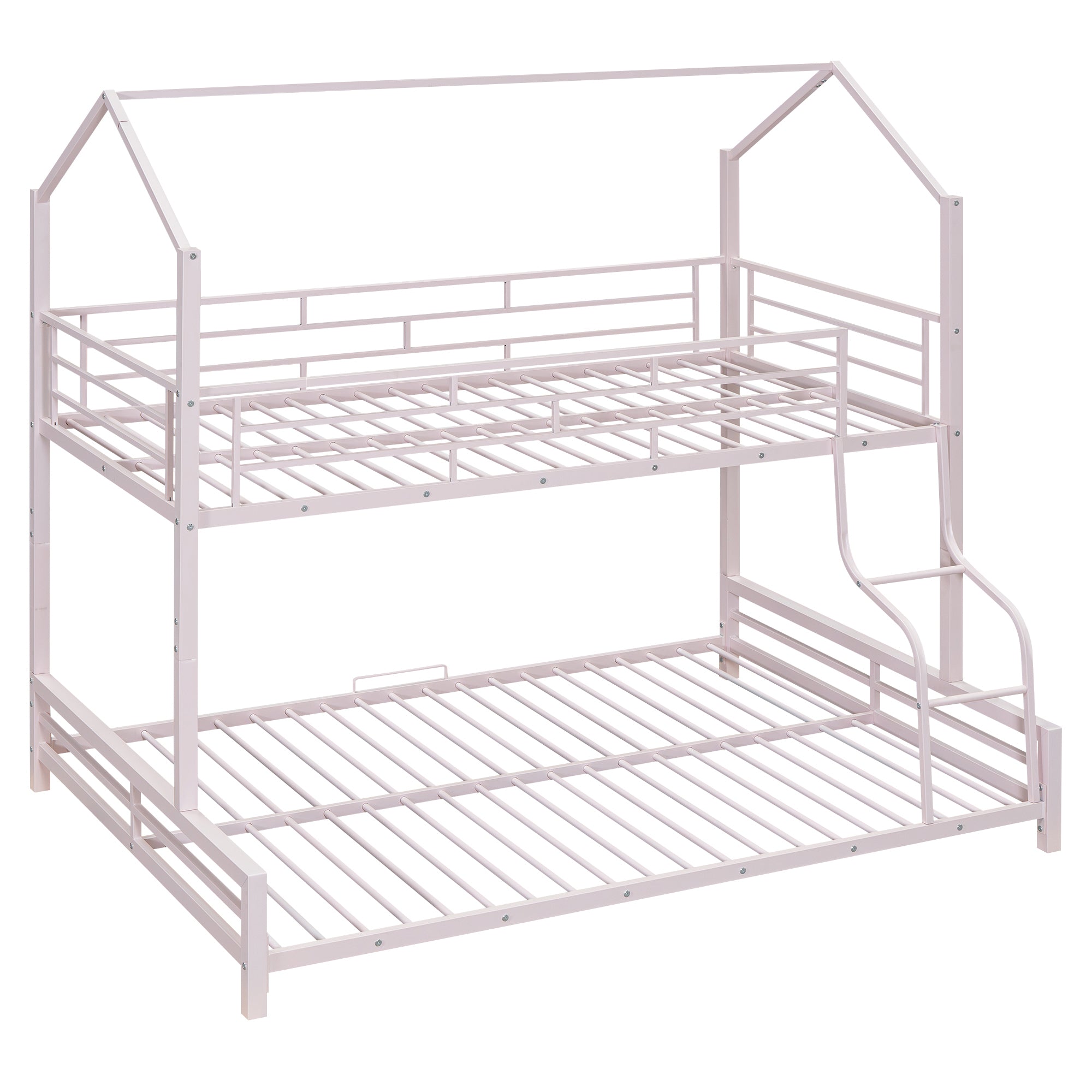 Pink Twin Over Full Metal House Bunk Bed - Sturdy Kids Frame