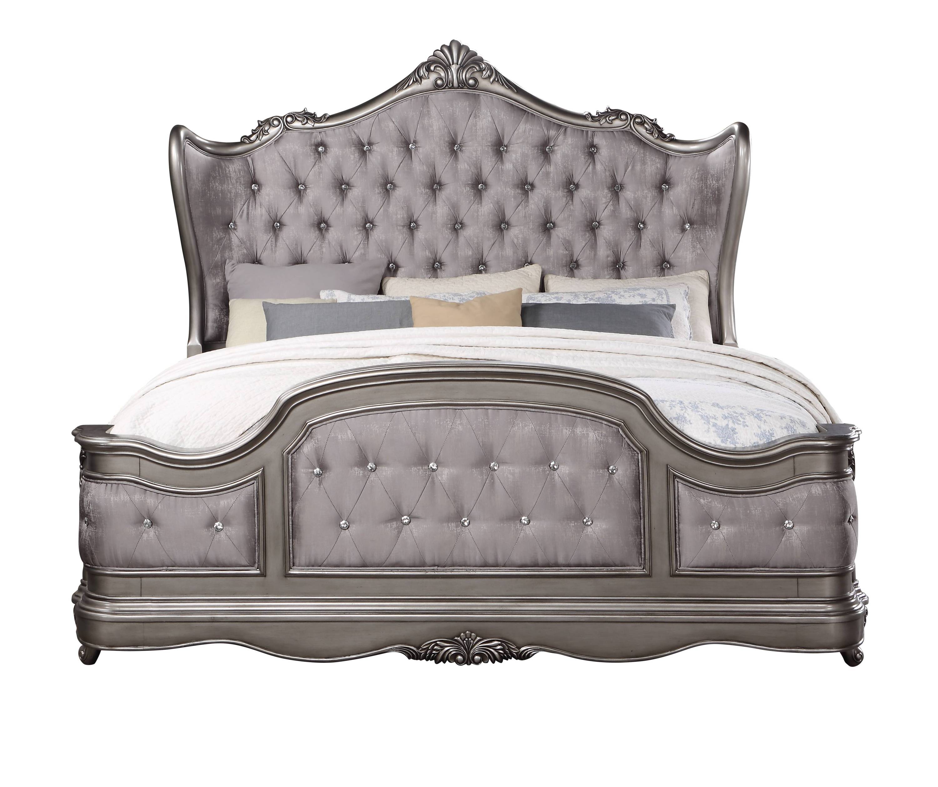 Ariadne Velvet Antique Platinum Finish Eastern King Bed