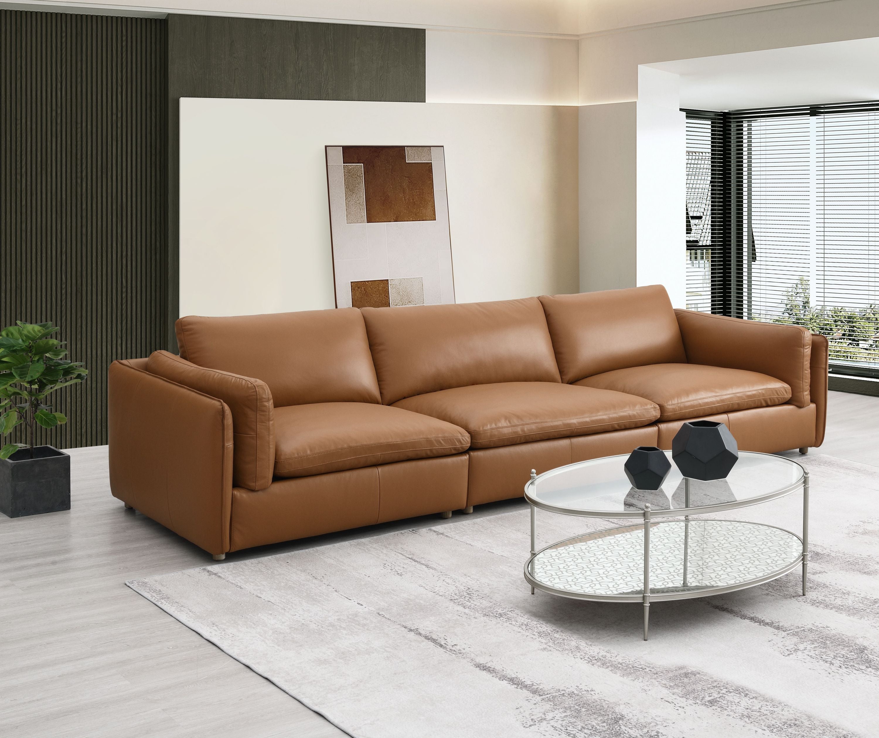 Brighton Brown Top Grain Leather 3-Pc Modular Sectional Sofa