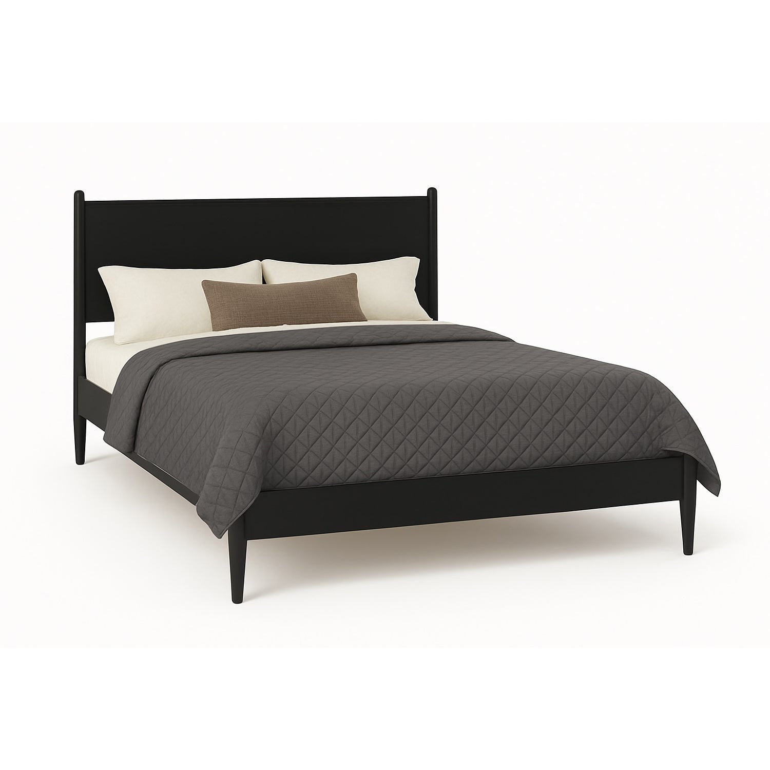 Mid-Century Modern Queen Platform Bed Black Wood