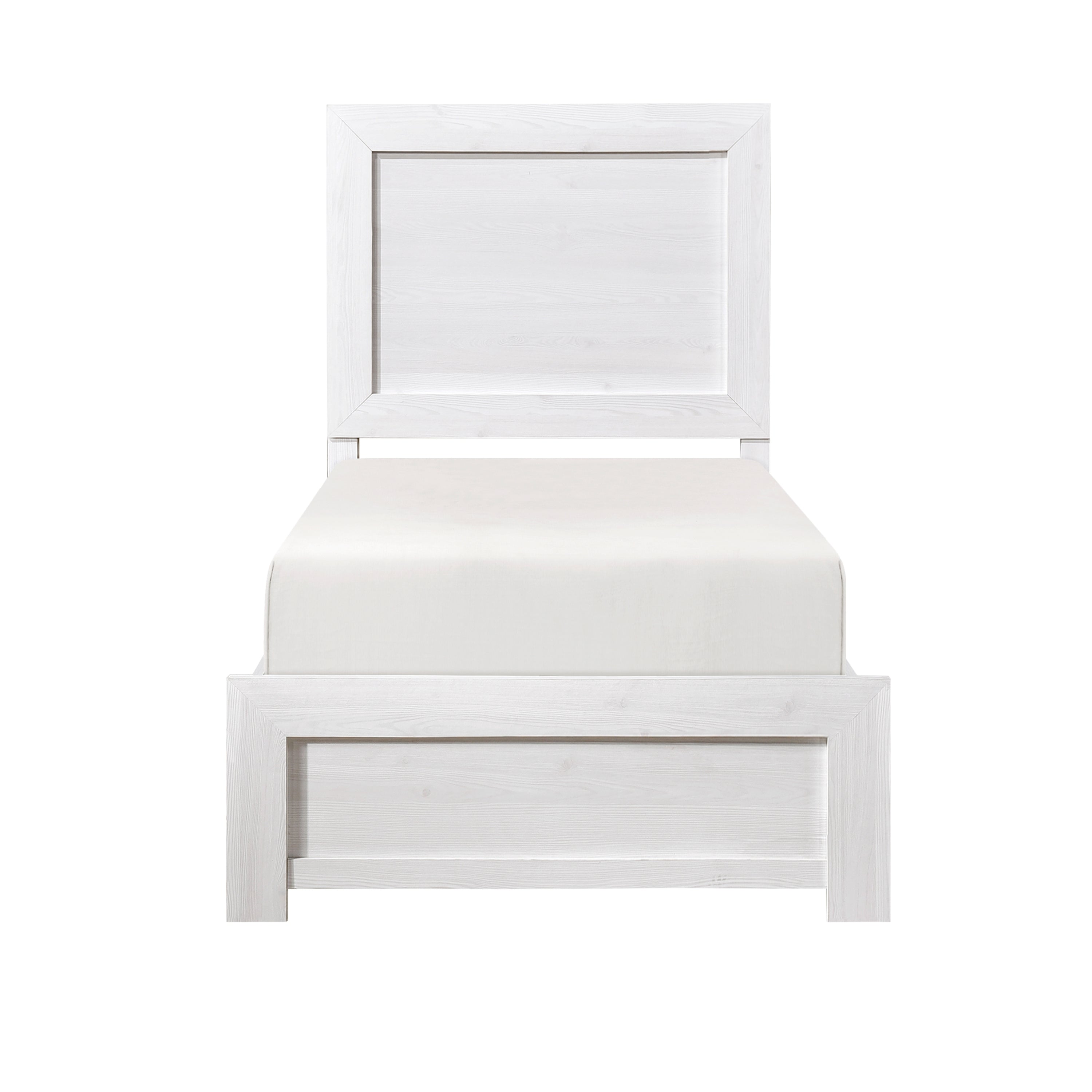 White Finish Twin Panel Bed | Wooden Bedroom Furniture Bed-in-Box