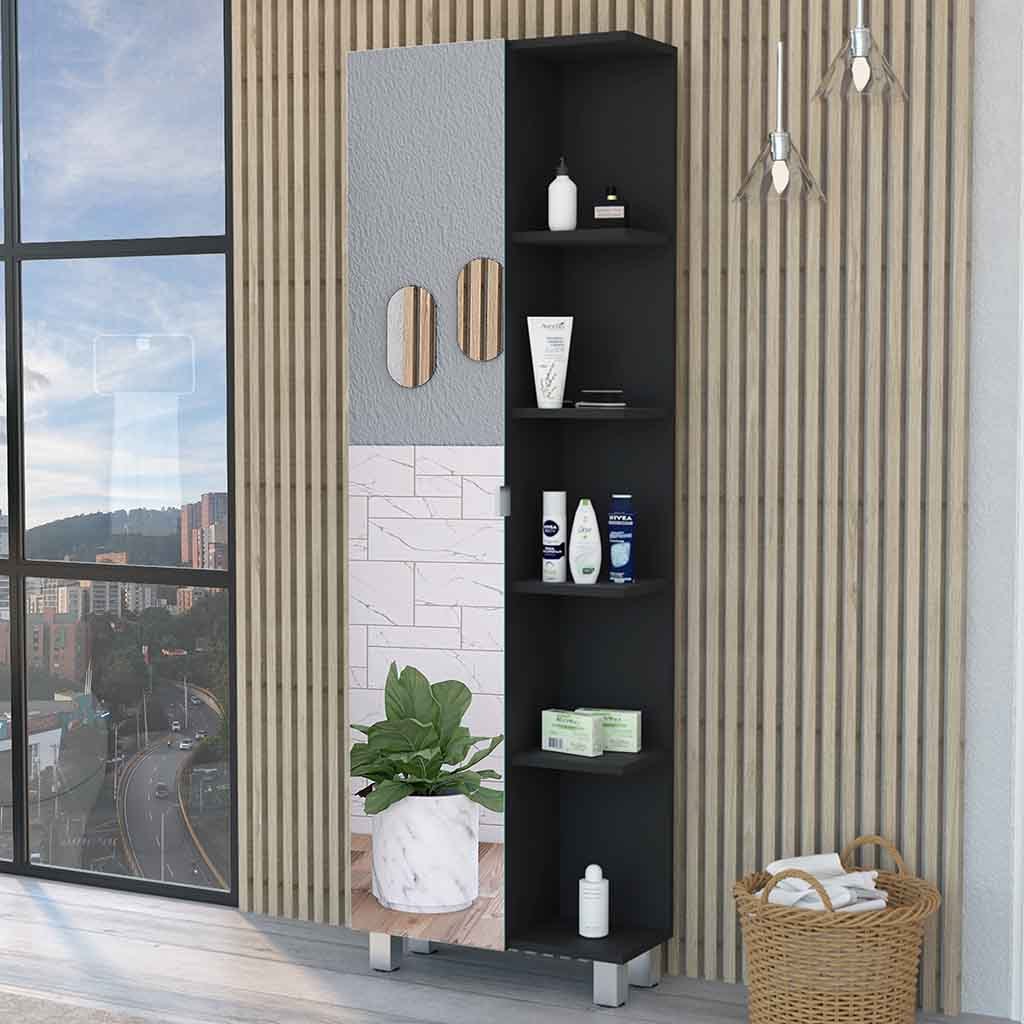 LA Linen Cabinet with Mirror & 5 Shelves - Storage Solution