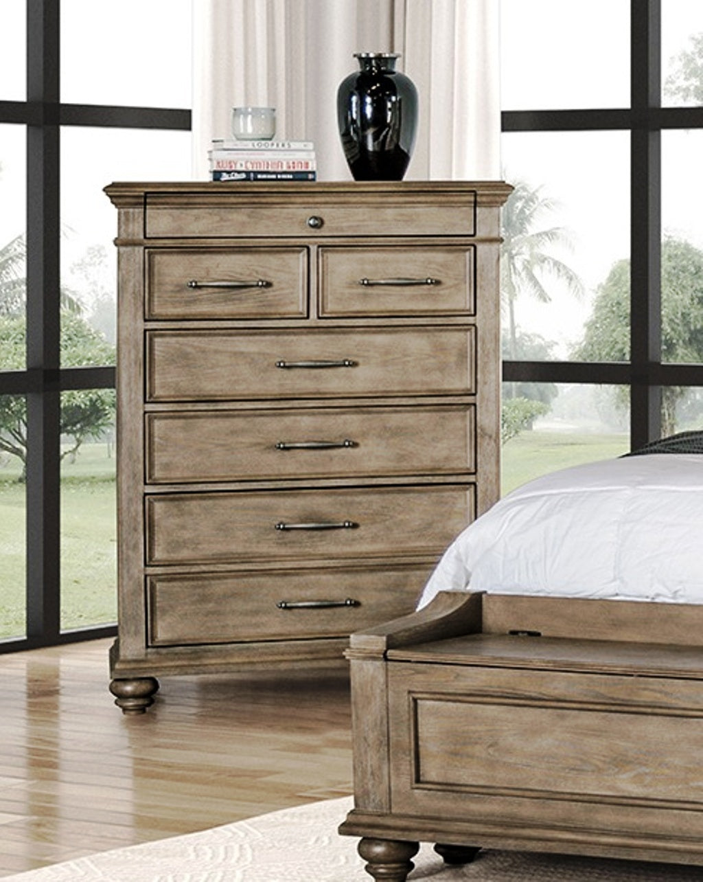 Aged Oak 7-Drawer Chest: Transitional Bedroom Furniture