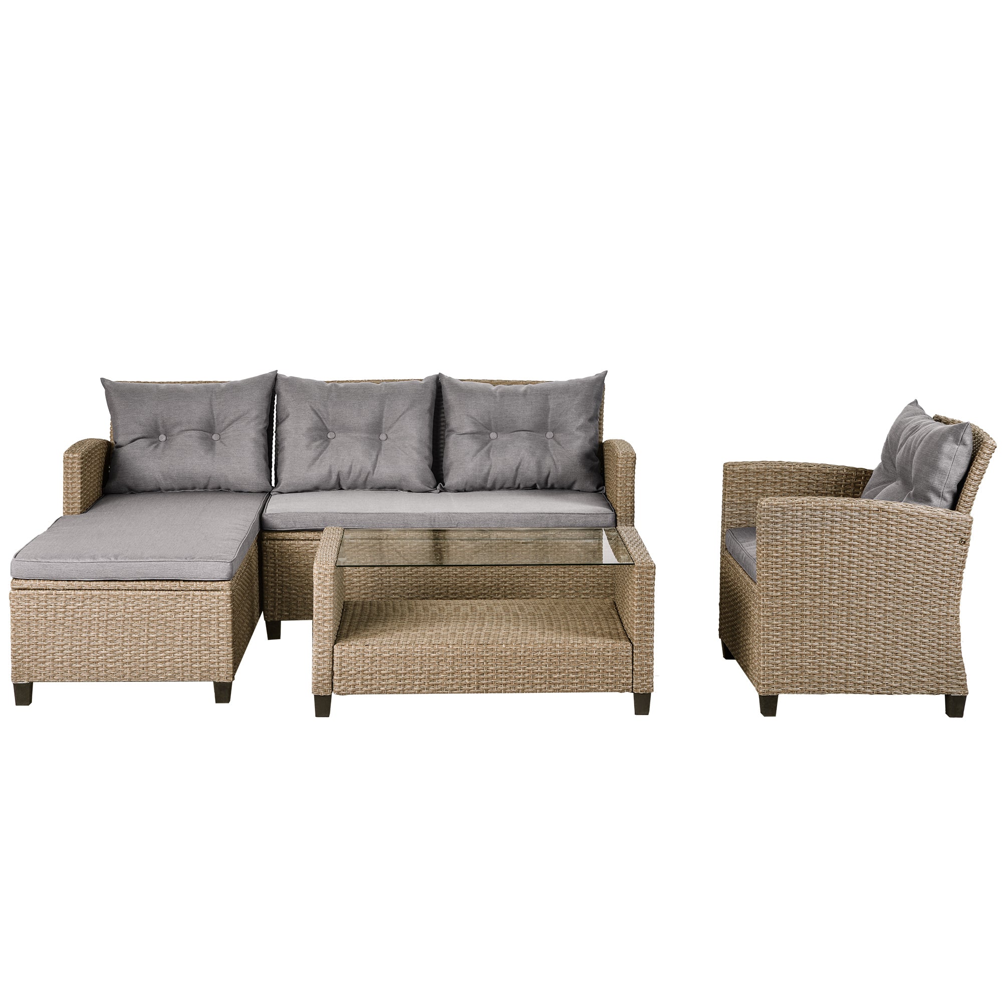 U-Style Outdoor Patio Furniture Sets: 4-Piece Conversation Set Wicker Rattan Sectional Sofa with Seat Cushions in Beige Brown | Ideal for Your Outdoor Space