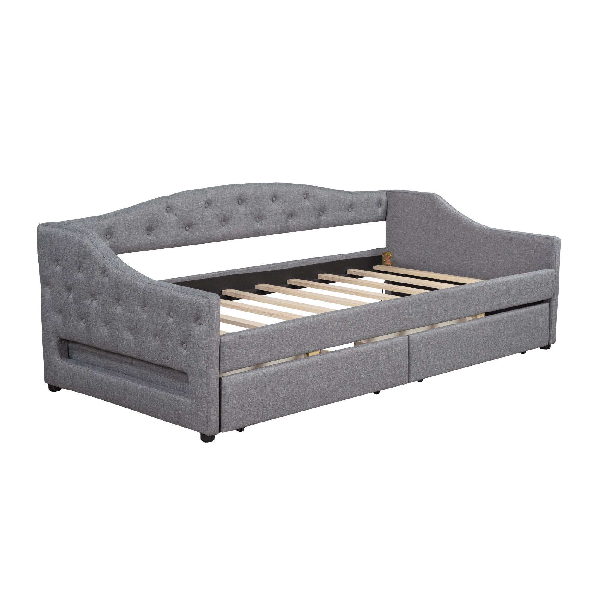 Upholstered Twin XL Daybed with LED & 2 Drawers, Gray Linen