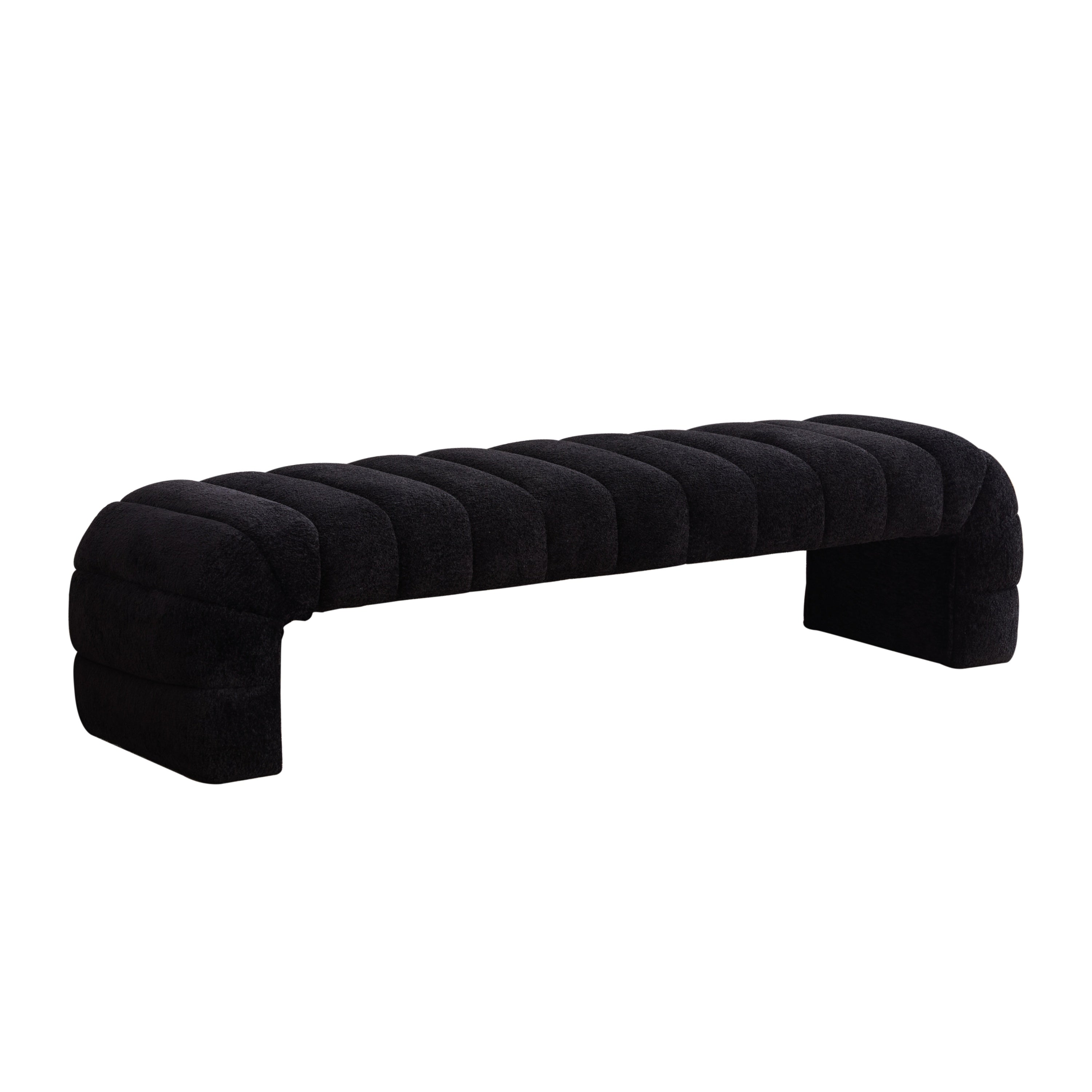 Modern Black Chenille Upholstered Bed Bench - Armless & Tufted