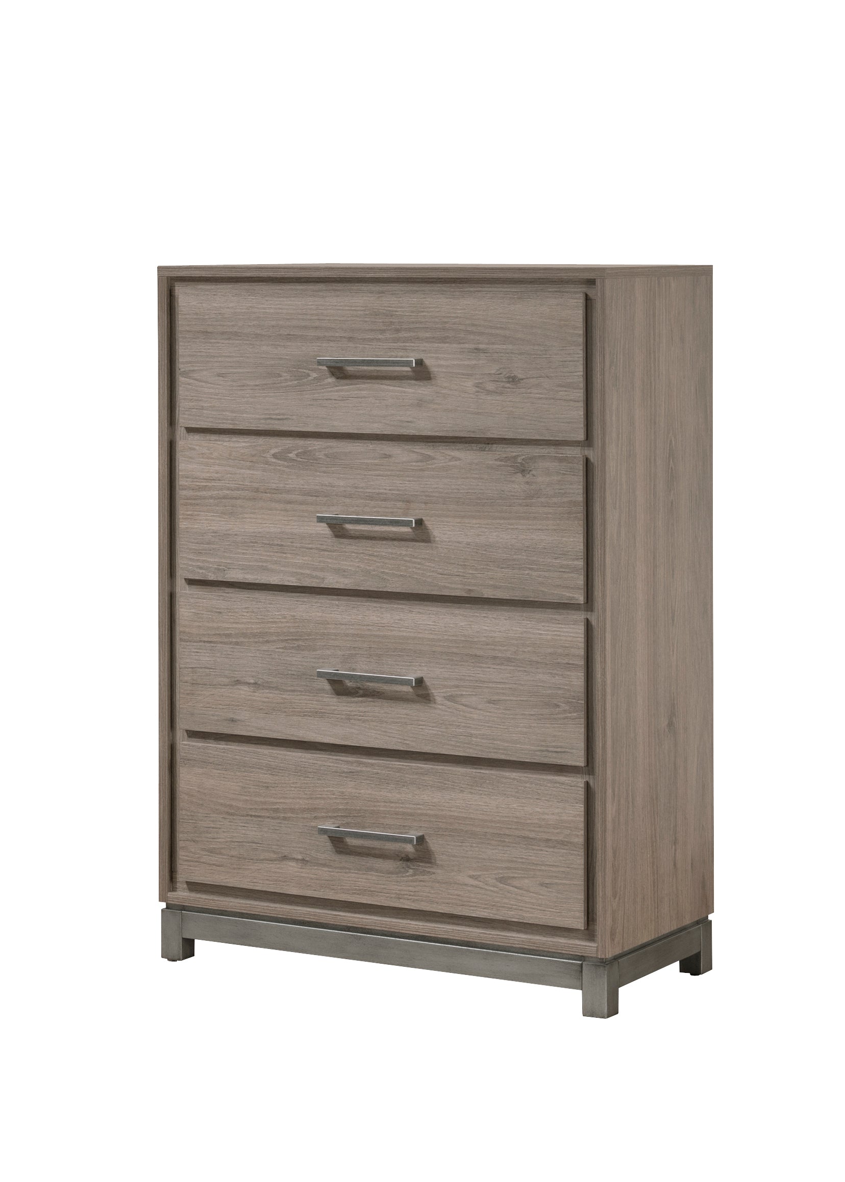 Contemporary Grey Oak 4-Drawer Chest with Metal Handles
