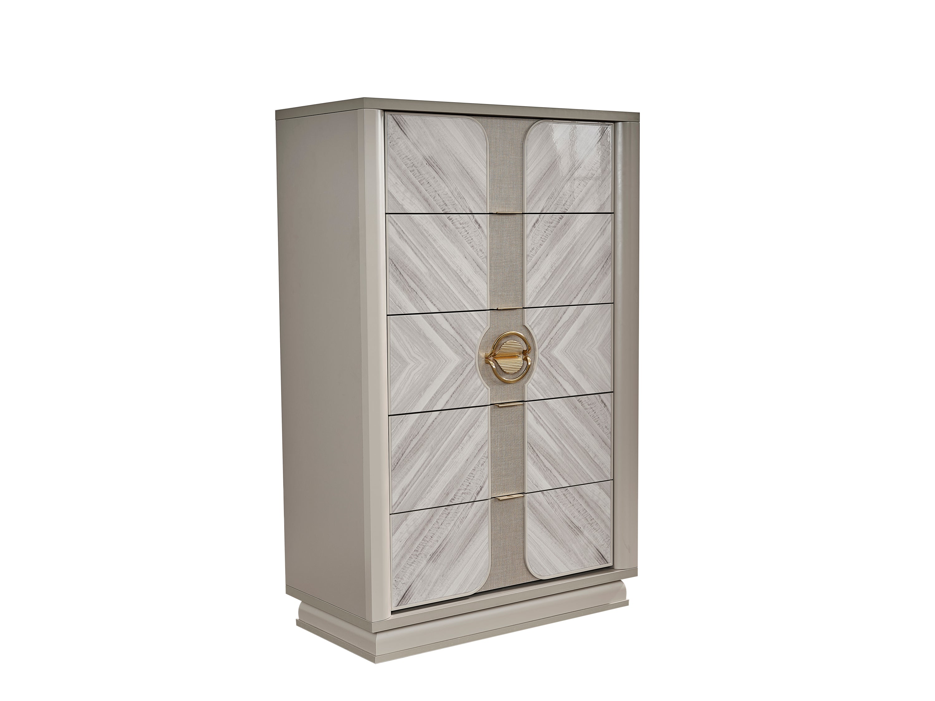 Eternity Traditional 5-Drawer Wood Chest Beige Gold Accents