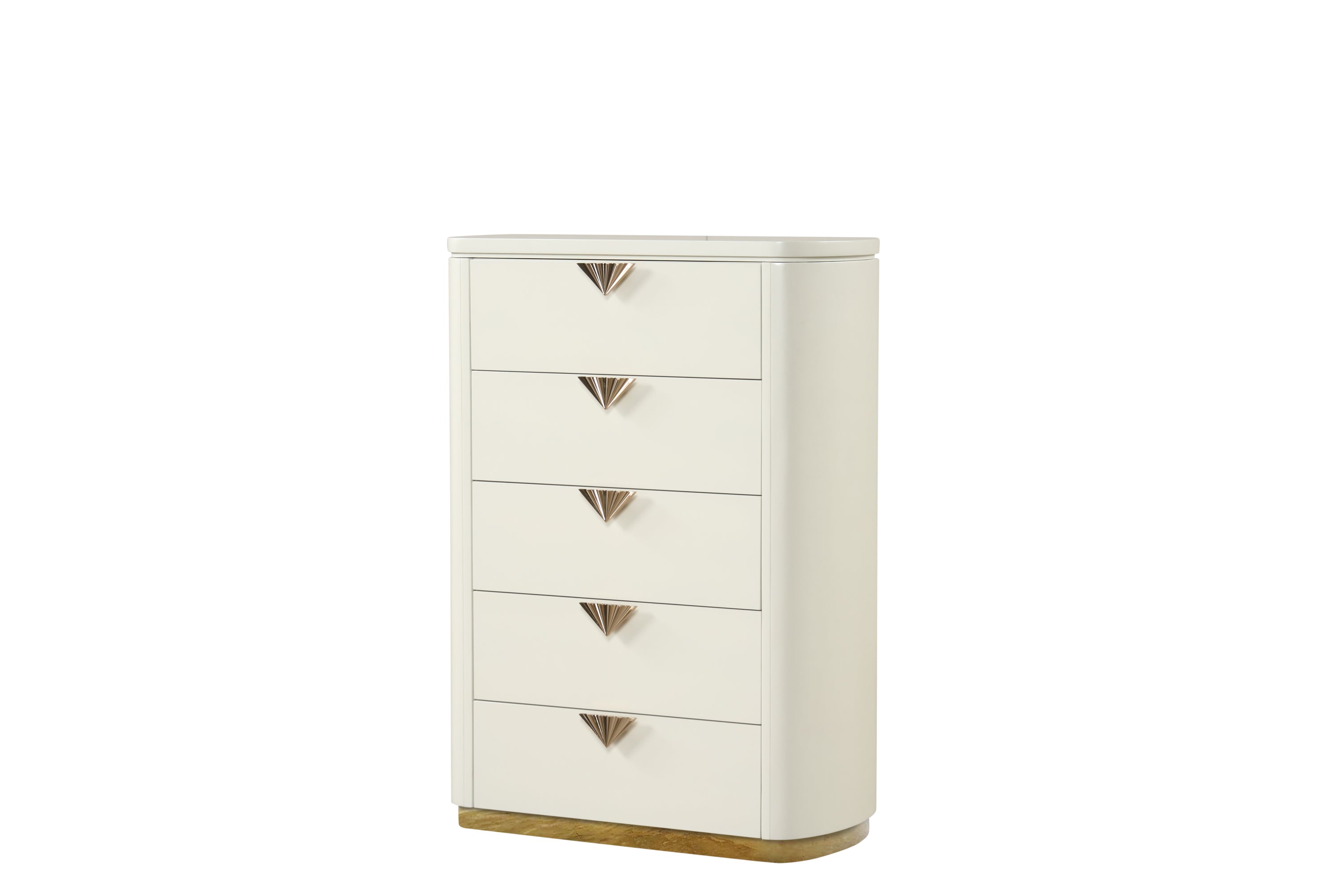 La Pierre Modern Beige 5-Drawer Chest w/ Mirror, Gold Accents