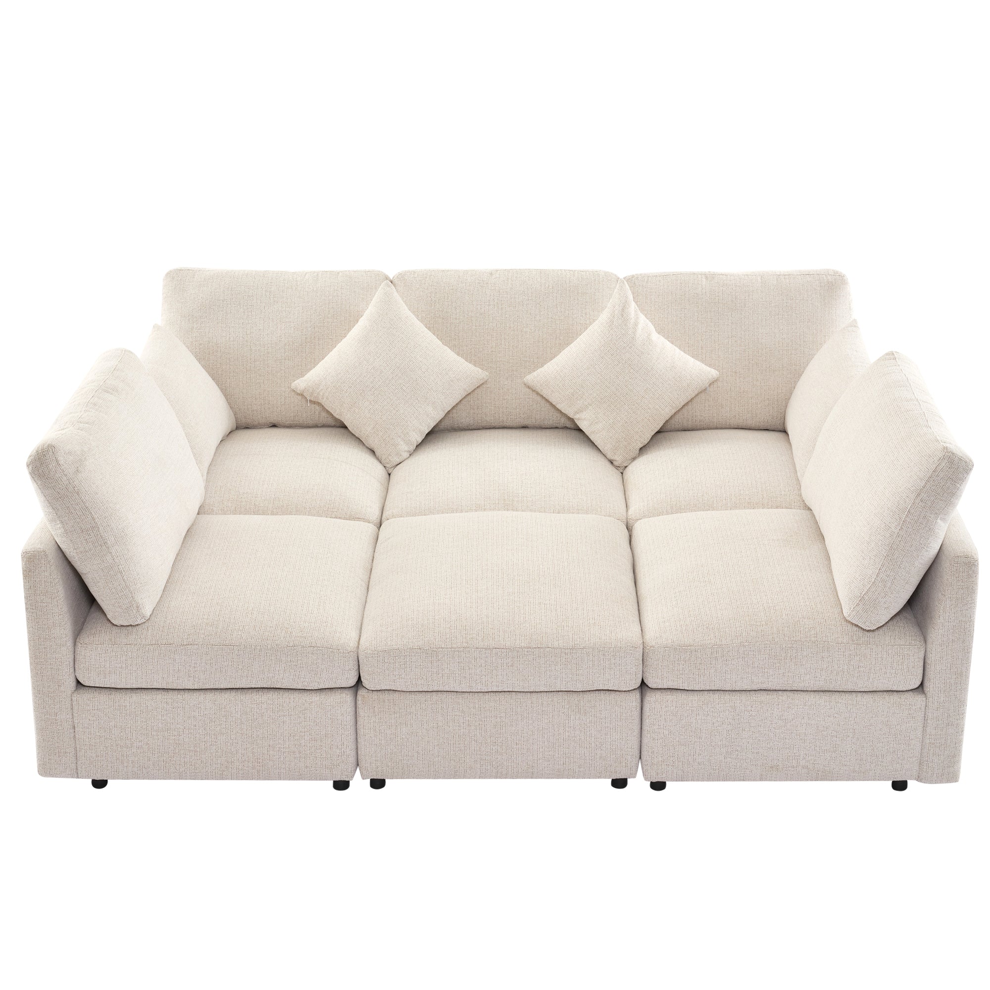 Beige Modular U-shaped Sectional Sofa w/ Ottoman & USB