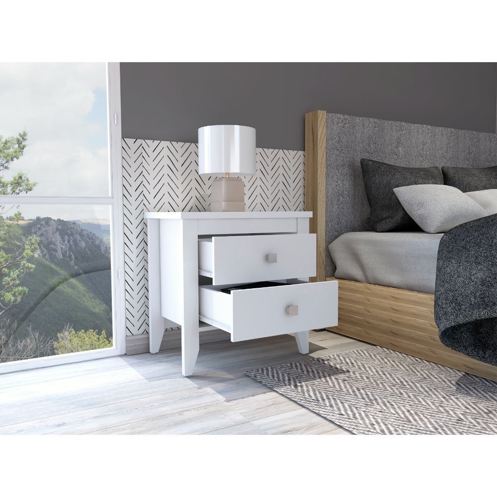 White Nightstand: 2-Shelf Bedroom Storage & Modern Style