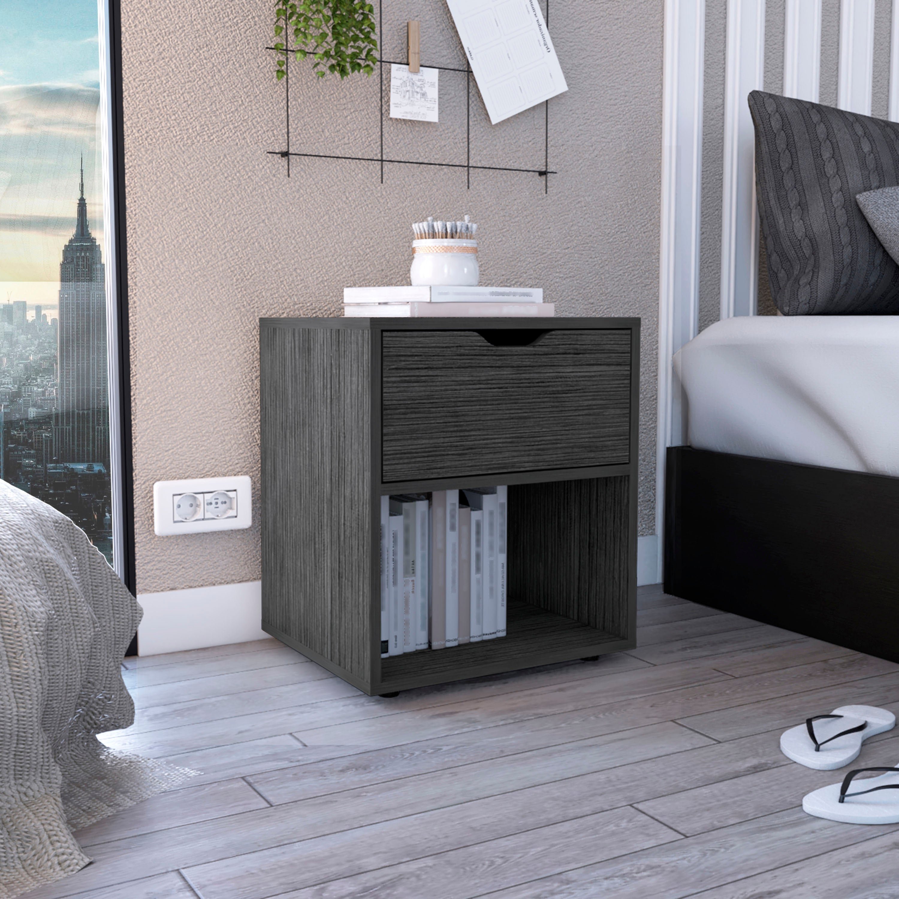 Aberdeeen 19.7-in High Nightstand: End Table, Open Shelf Storage