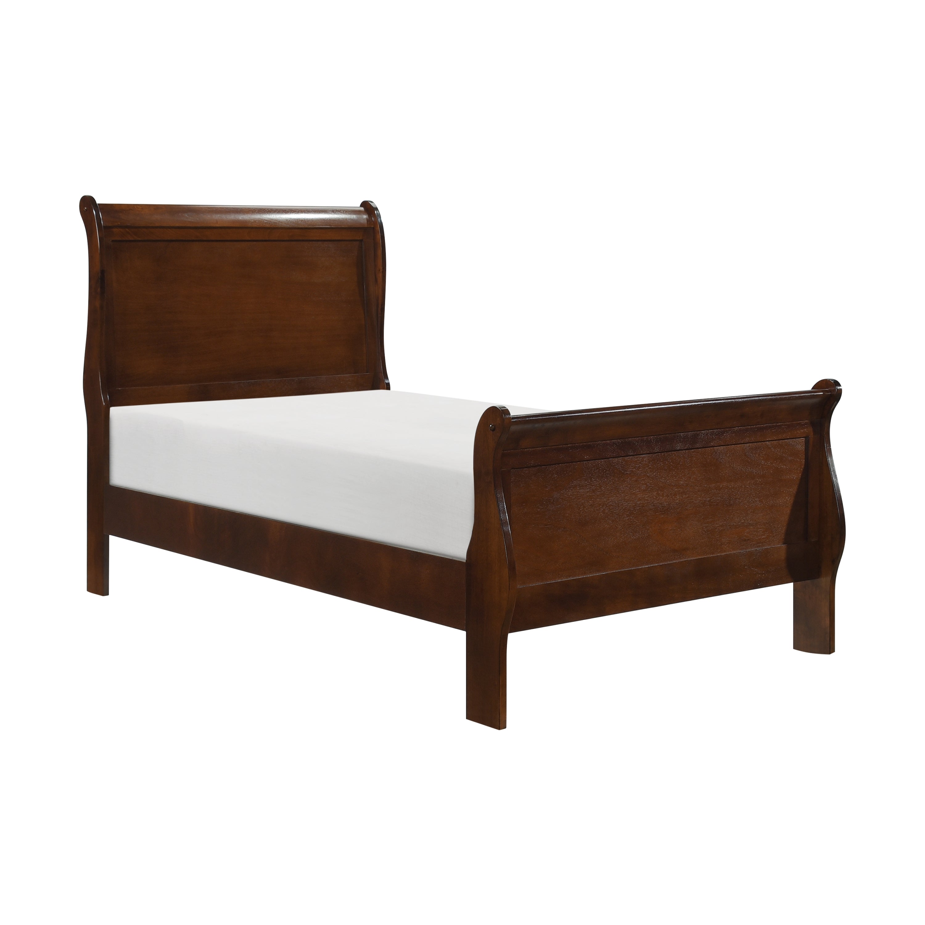 Classic Louis Philipe Style Twin Sleigh Bed - Brown Cherry