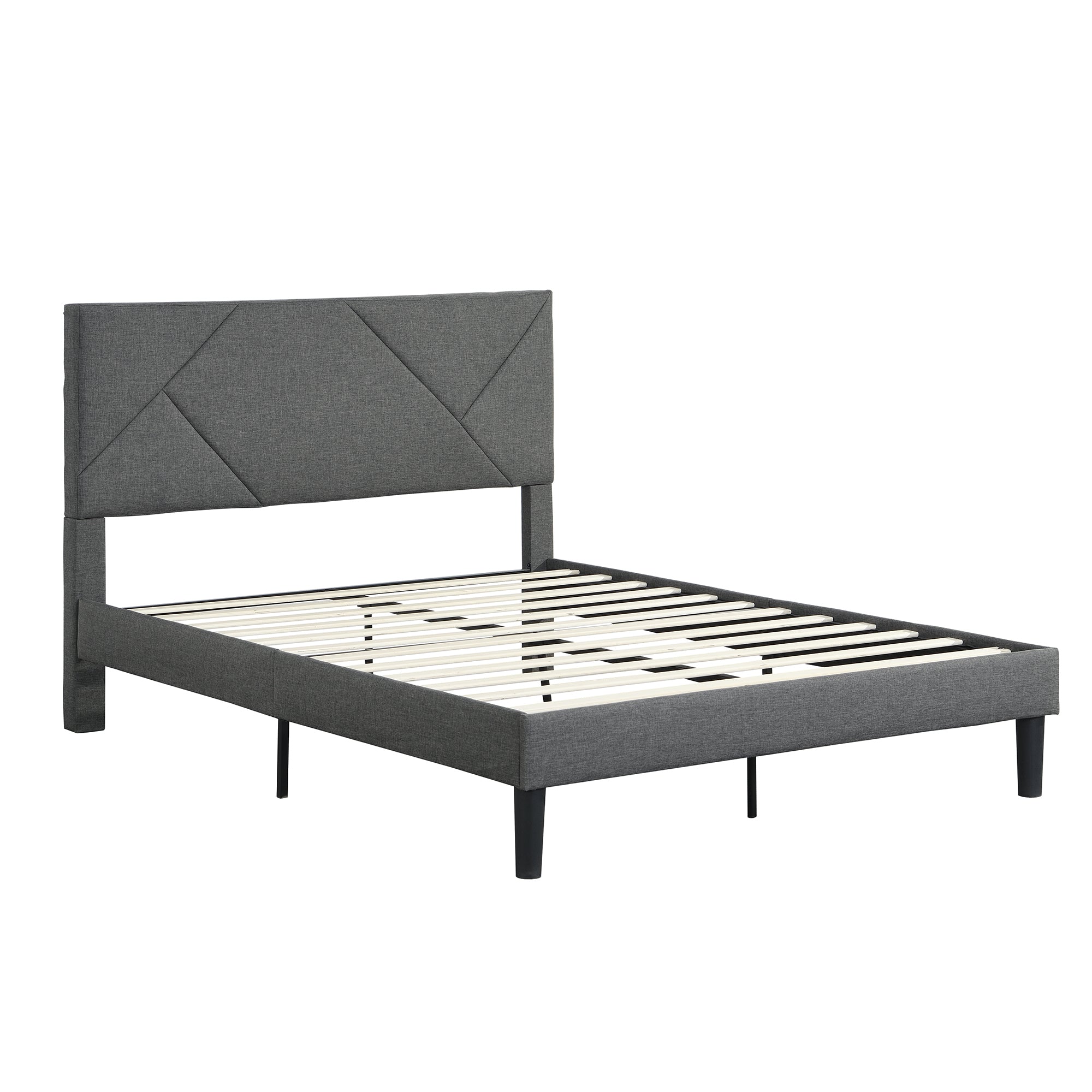 Gray Upholstered Platform Bed Frame with Headboard