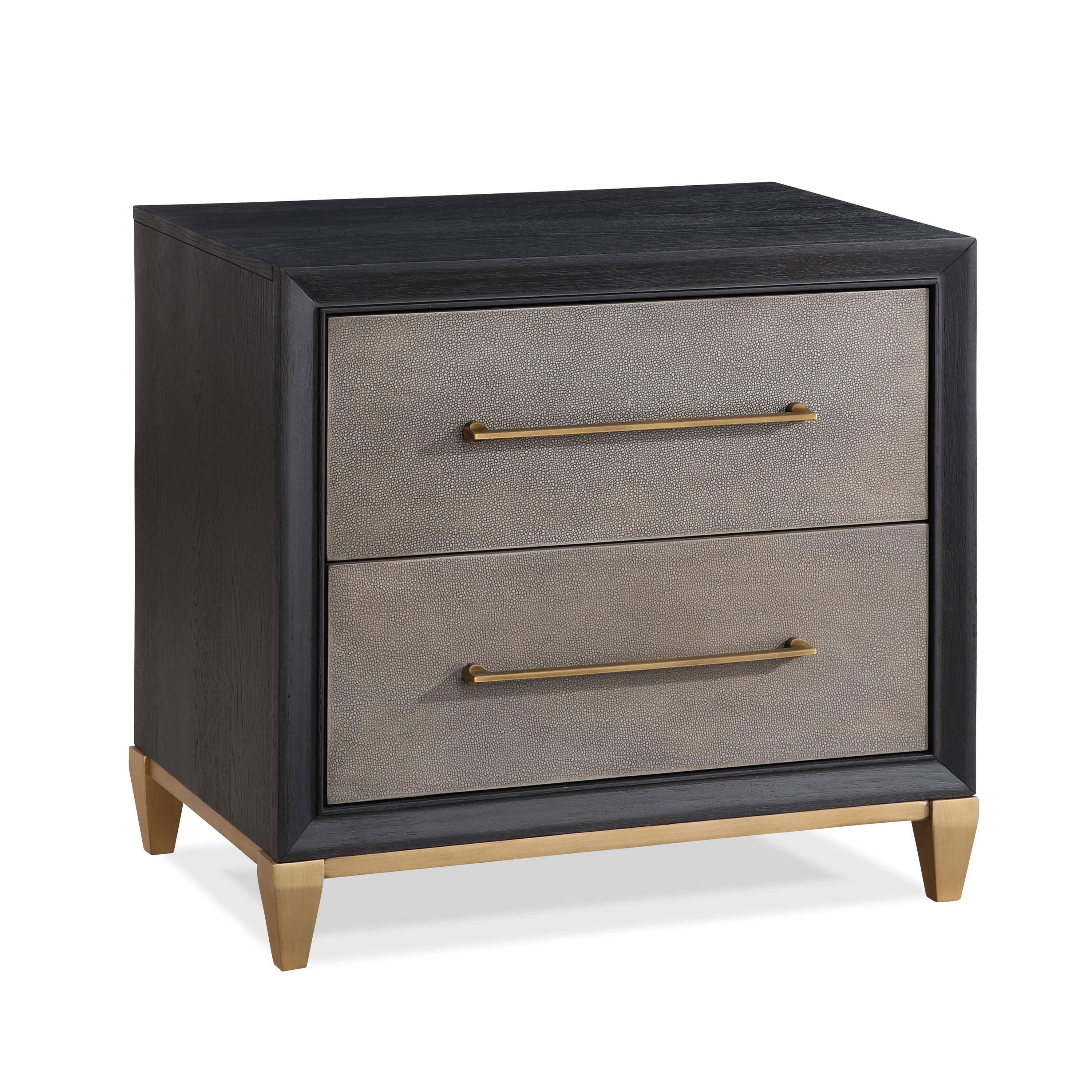 Dark Wood Nightstand - Contemporary 2-Drawer Gold Hardware
