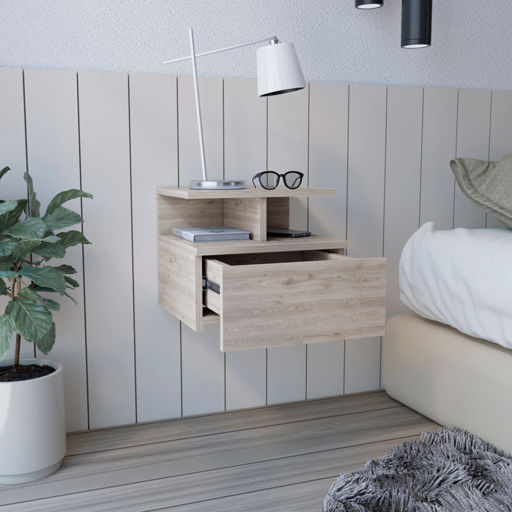 Flopini Floating Nightstand - Light Gray, One Drawer, Wall Mounted Design
