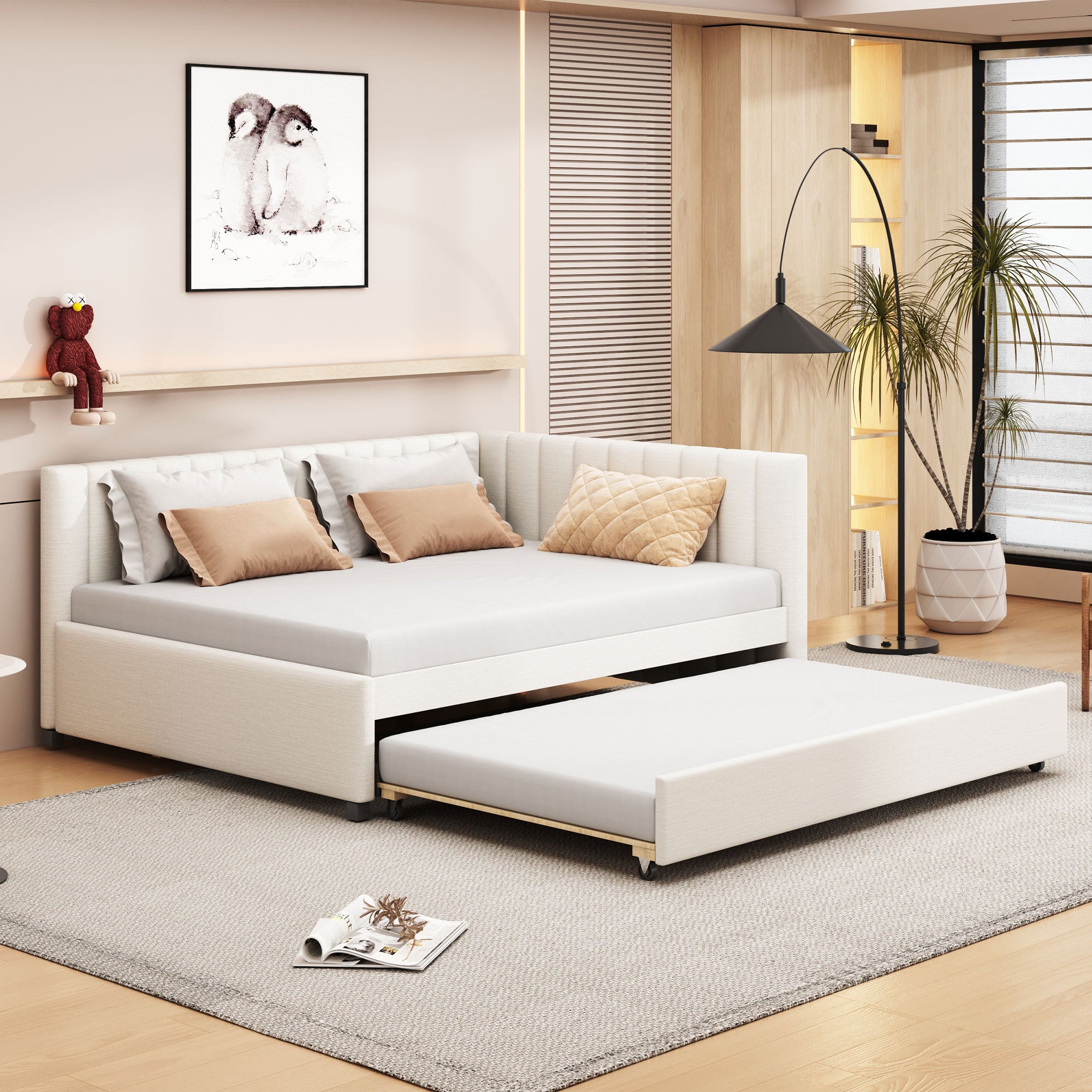 Full Size Upholstered Daybed Sofa Bed with Trundle - No Box Spring Needed