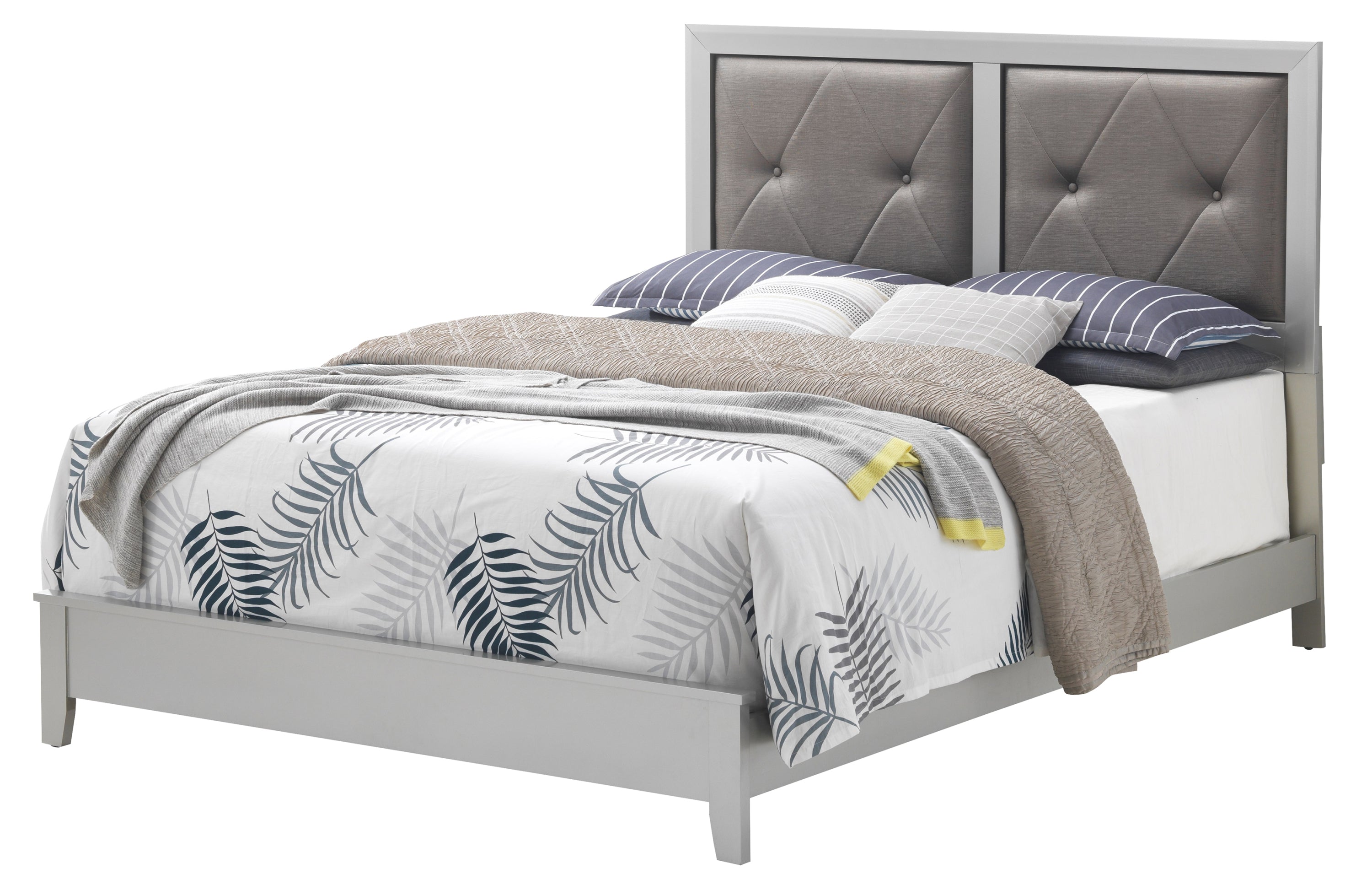 Elegant Transitional Full Bed | Silver Champagne Finish