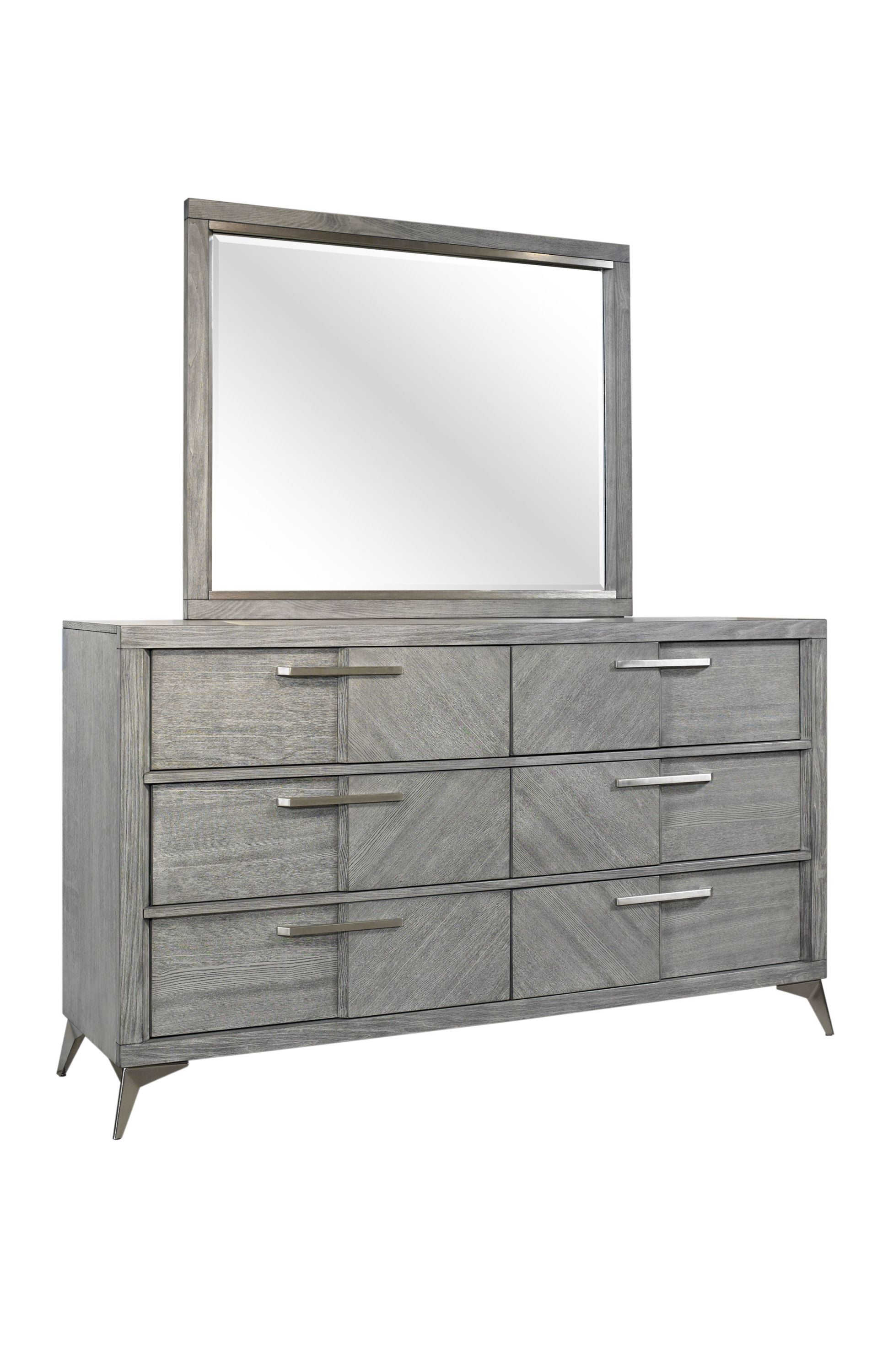 Gray 6-Drawer Dresser | Book Matched Veneer Storage