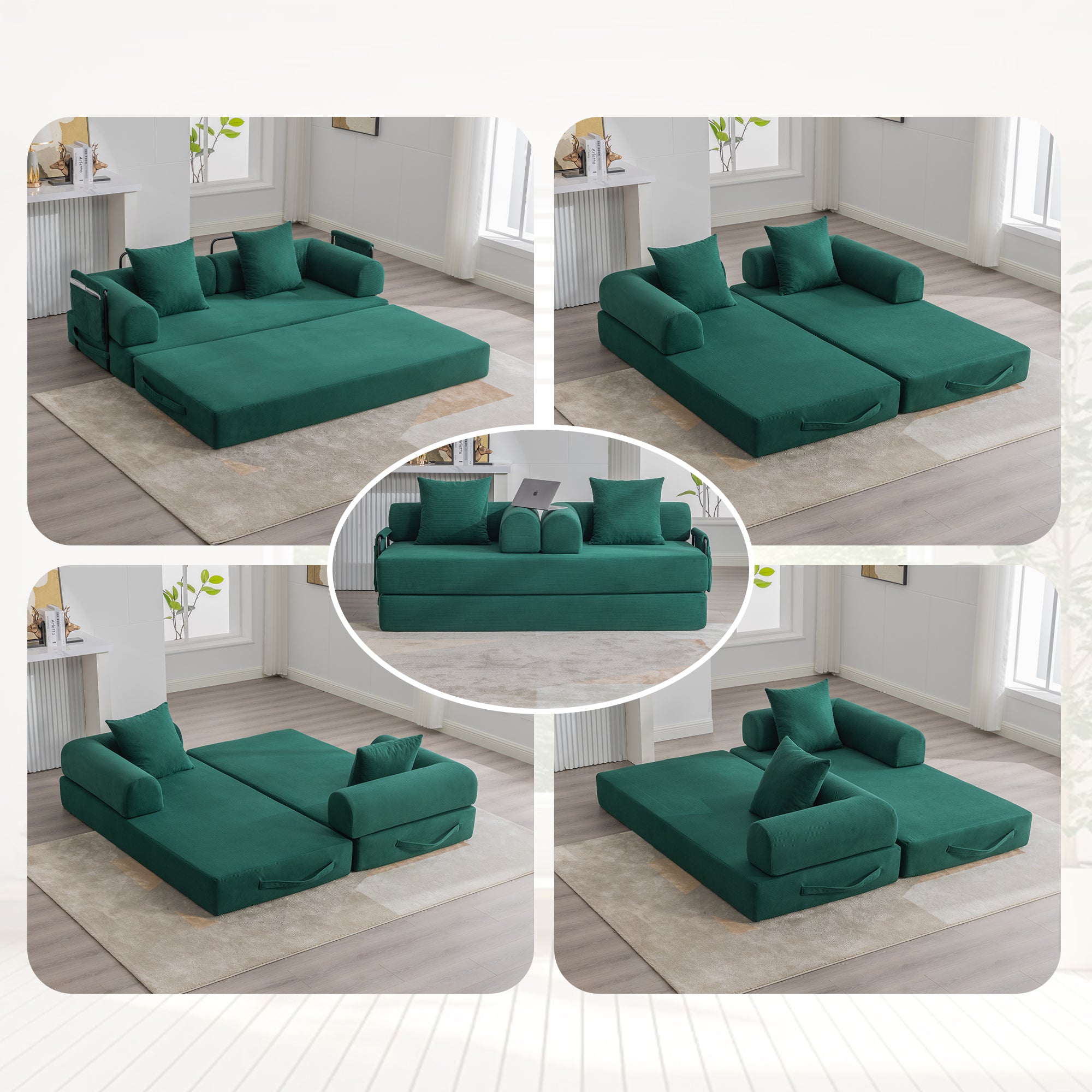 UNITED WE WIN Foldable Metal Fabric Sofa for Small Spaces