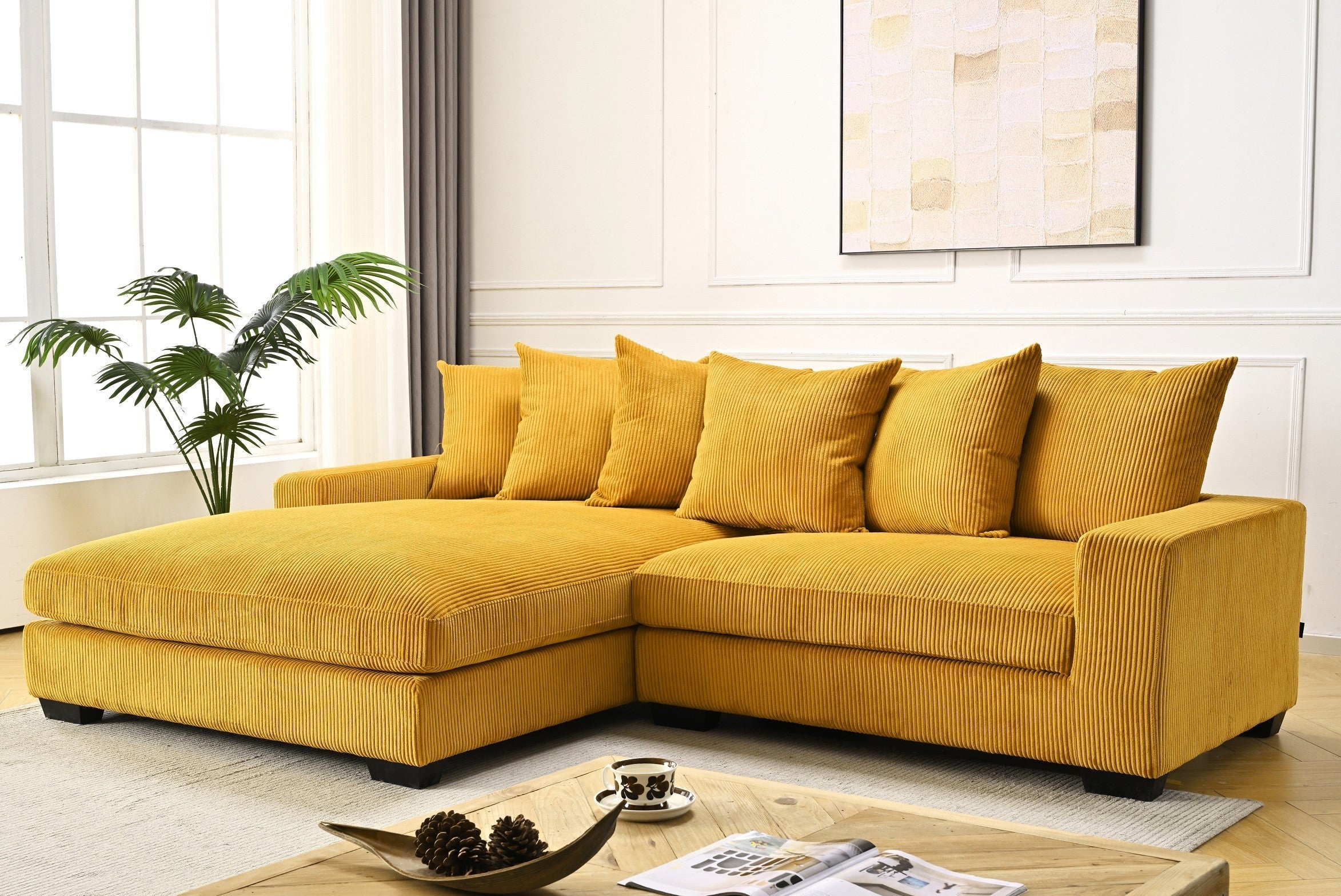 Luxe Oversized Corduroy L-Shape Sectional Sofa - Ginger